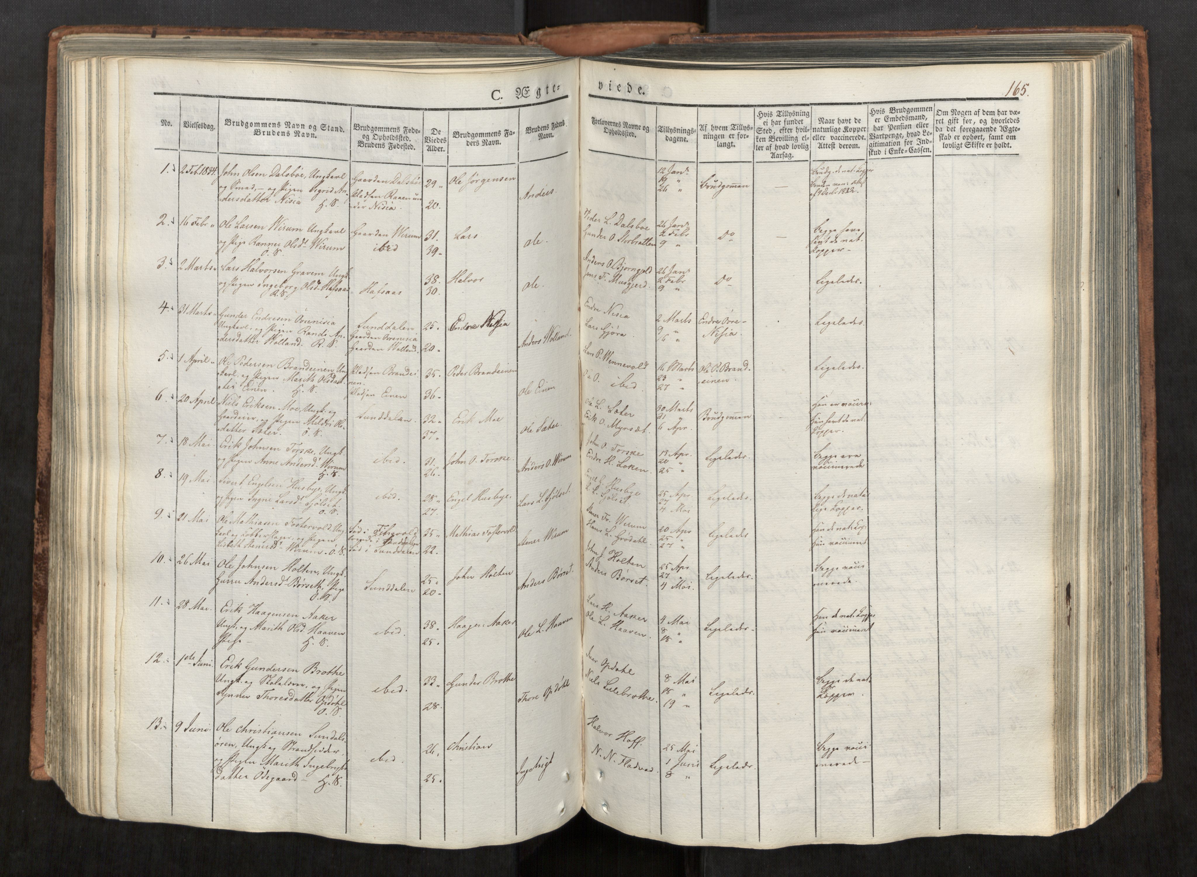 Ministerialprotokoller, klokkerbøker og fødselsregistre - Møre og Romsdal, SAT/A-1454/590/L1012: Parish register (official) no. 590A04, 1832-1846, p. 165