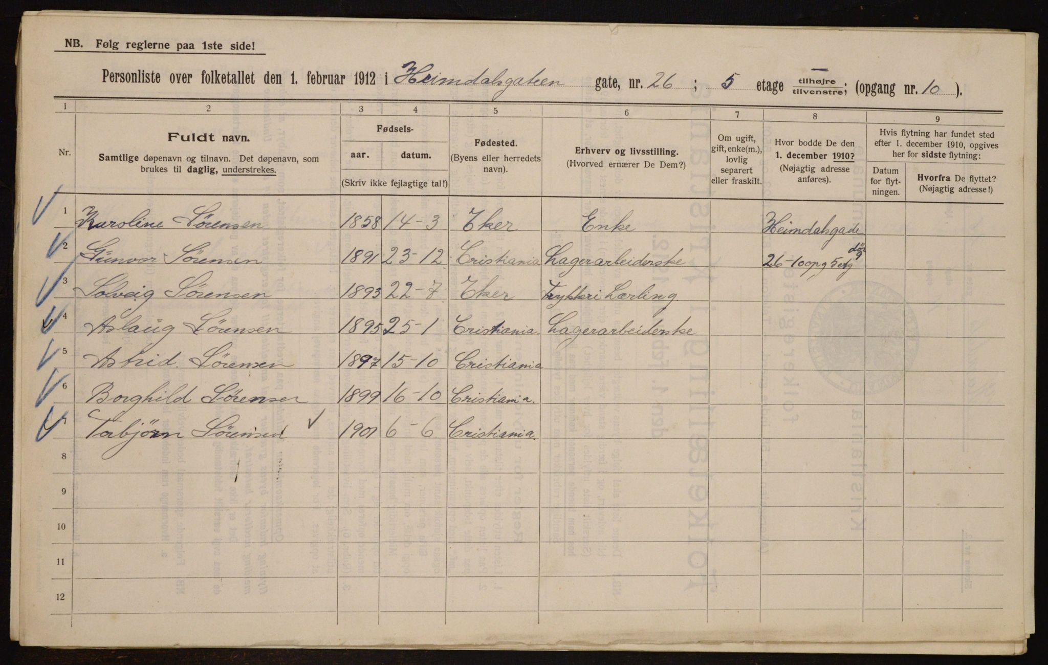 OBA, Municipal Census 1912 for Kristiania, 1912, p. 37239