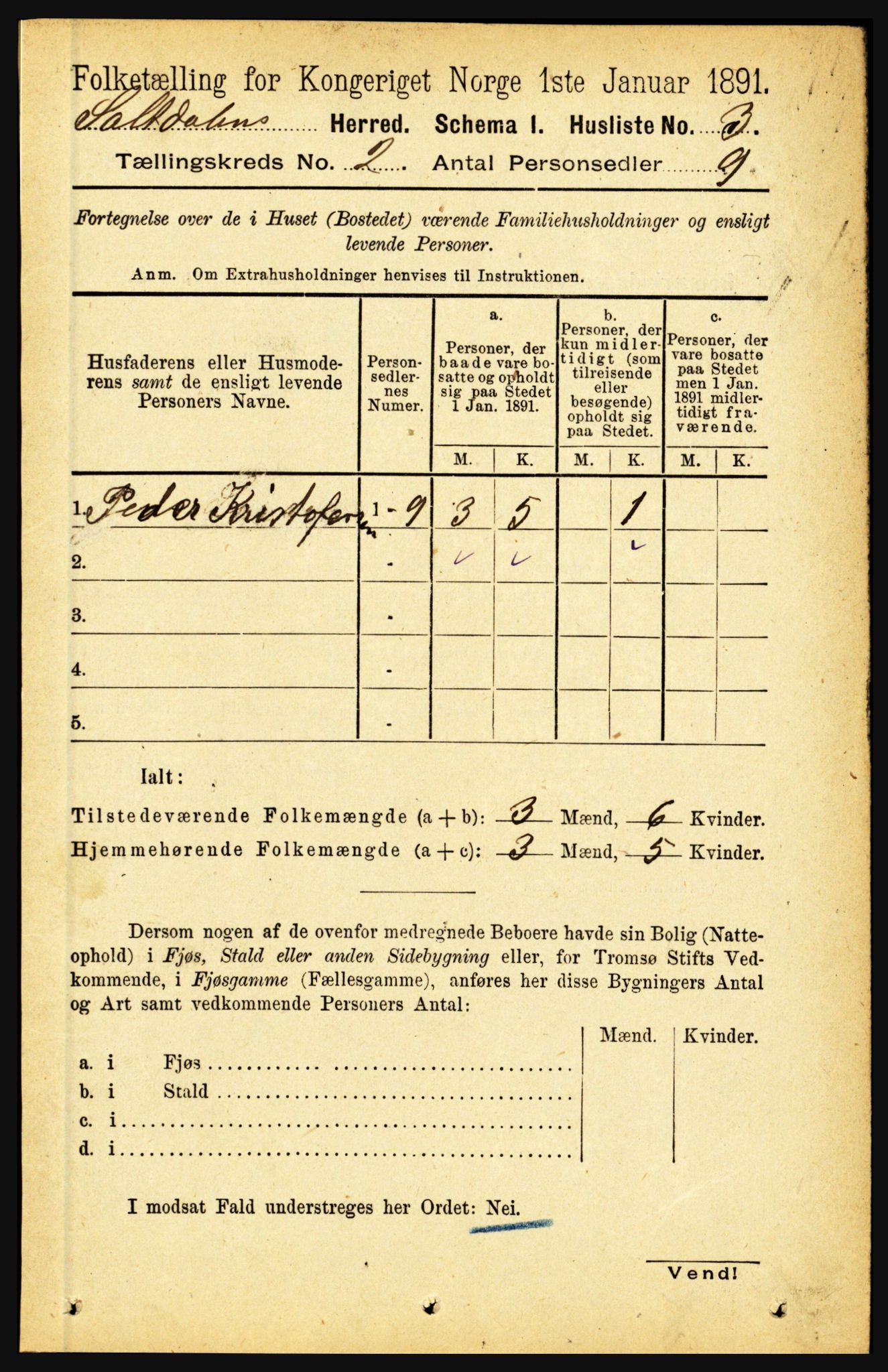 RA, 1891 census for 1840 Saltdal, 1891, p. 545