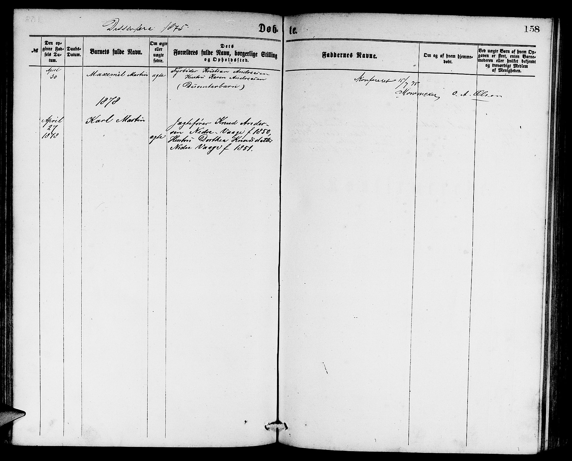 Sandviken Sokneprestembete, SAB/A-77601/H/Hb: Parish register (copy) no. A 1, 1867-1879, p. 158