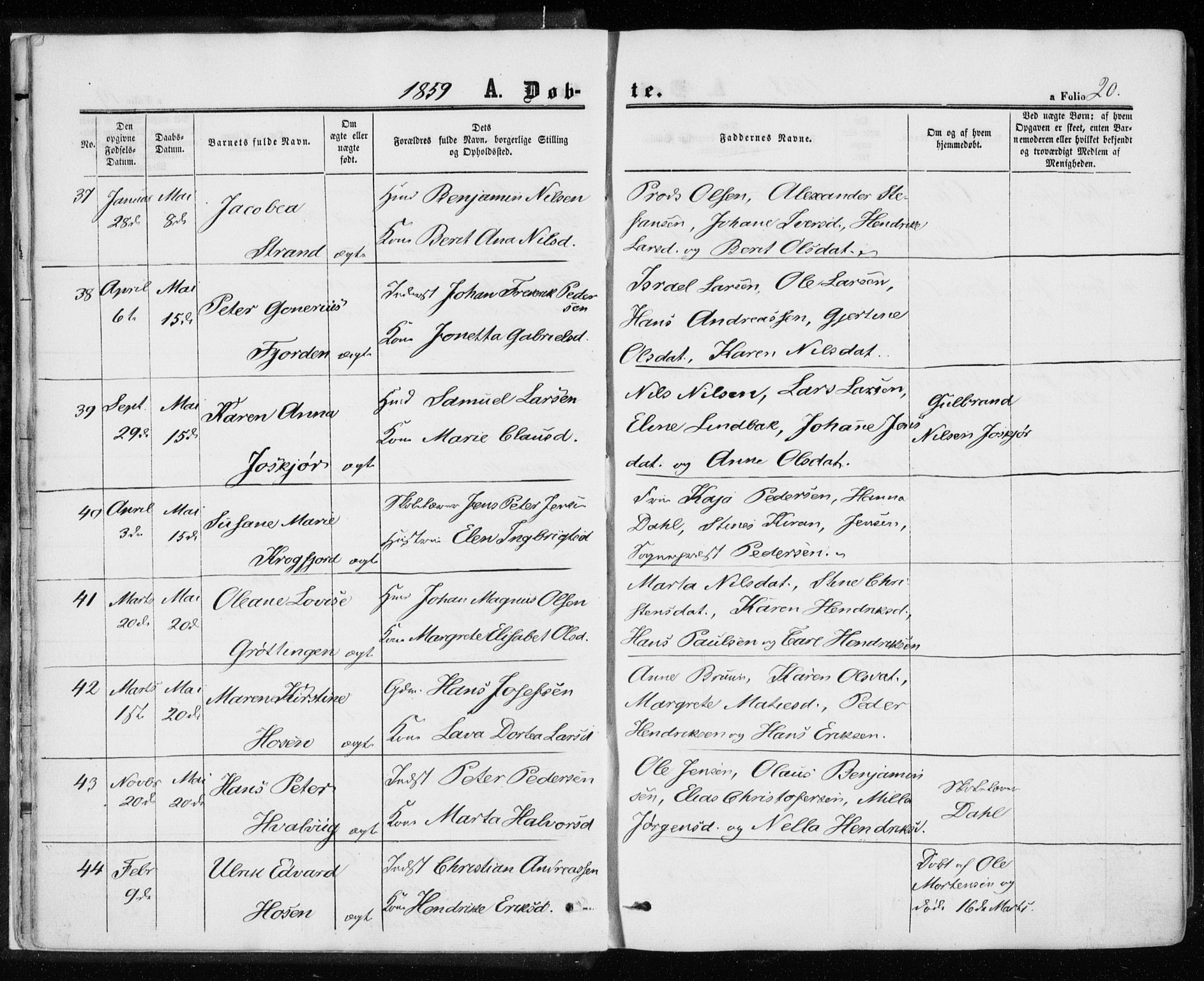 Ministerialprotokoller, klokkerbøker og fødselsregistre - Sør-Trøndelag, SAT/A-1456/657/L0705: Parish register (official) no. 657A06, 1858-1867, p. 20