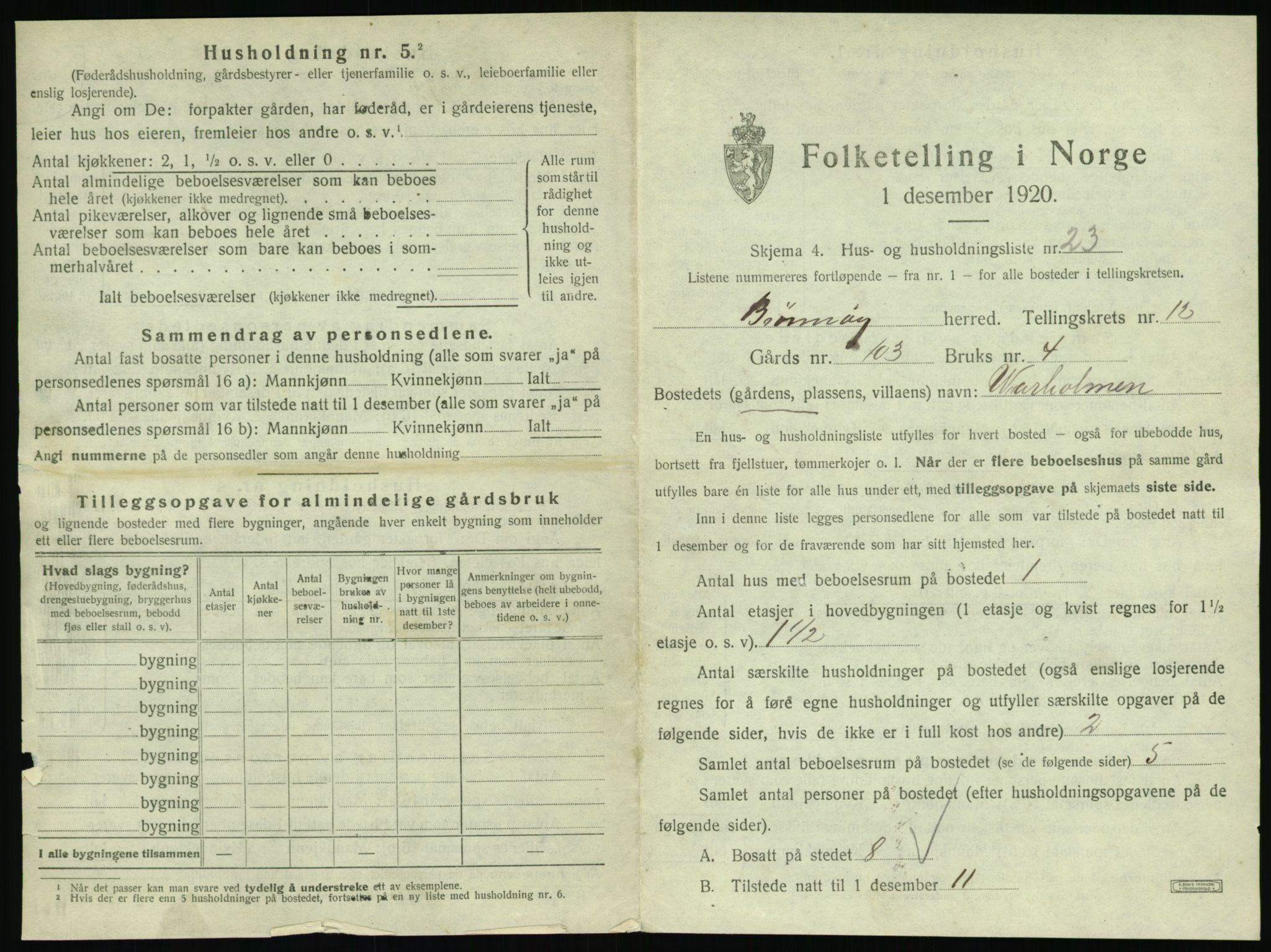 SAT, 1920 census for Brønnøy, 1920, p. 1220