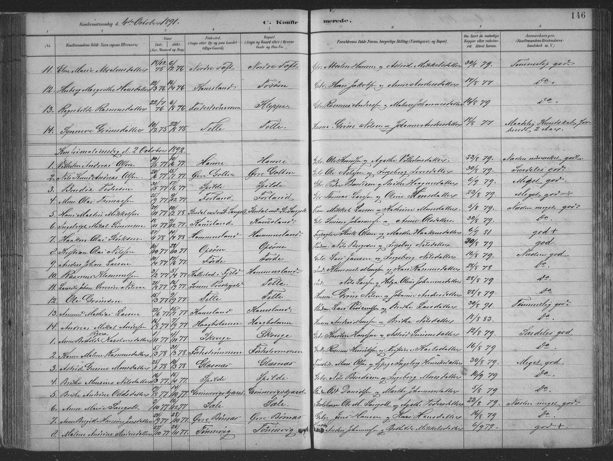 Sund sokneprestembete, SAB/A-99930: Parish register (copy) no. B 3, 1882-1911, p. 146