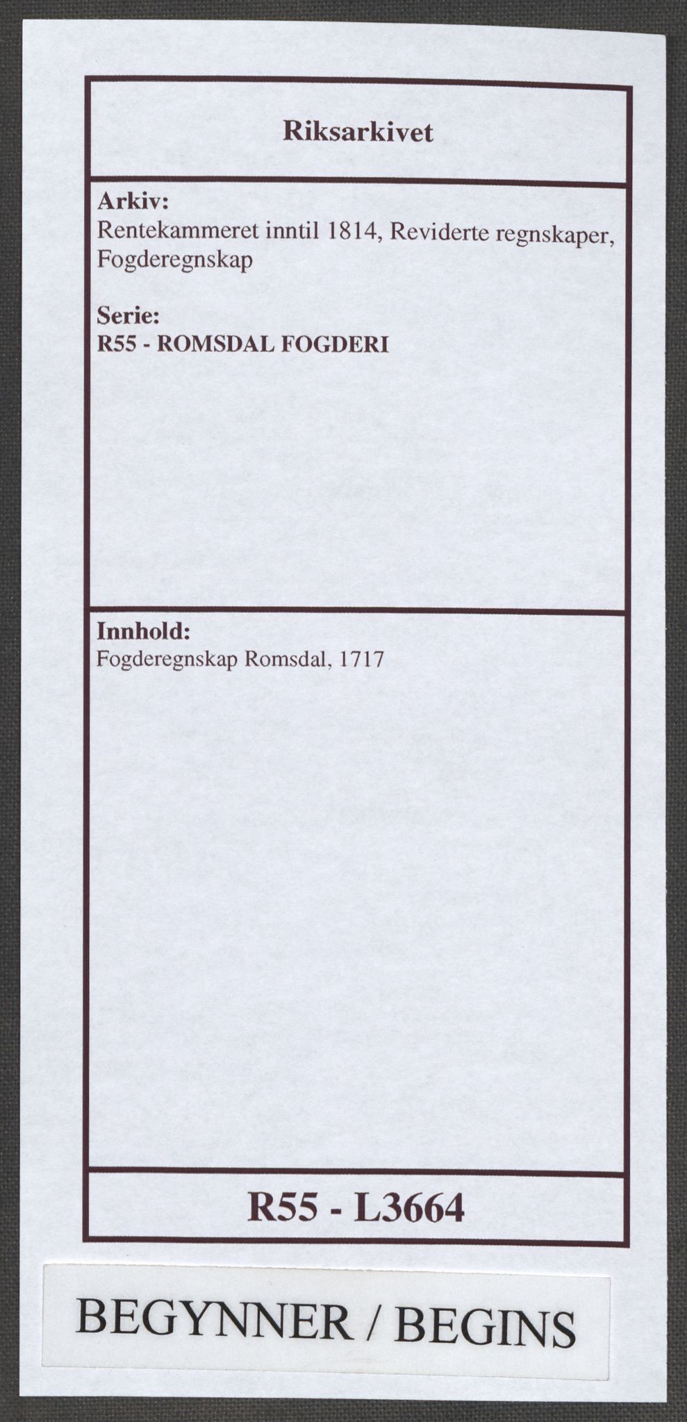 Rentekammeret inntil 1814, Reviderte regnskaper, Fogderegnskap, AV/RA-EA-4092/R55/L3664: Fogderegnskap Romsdal, 1717, p. 1