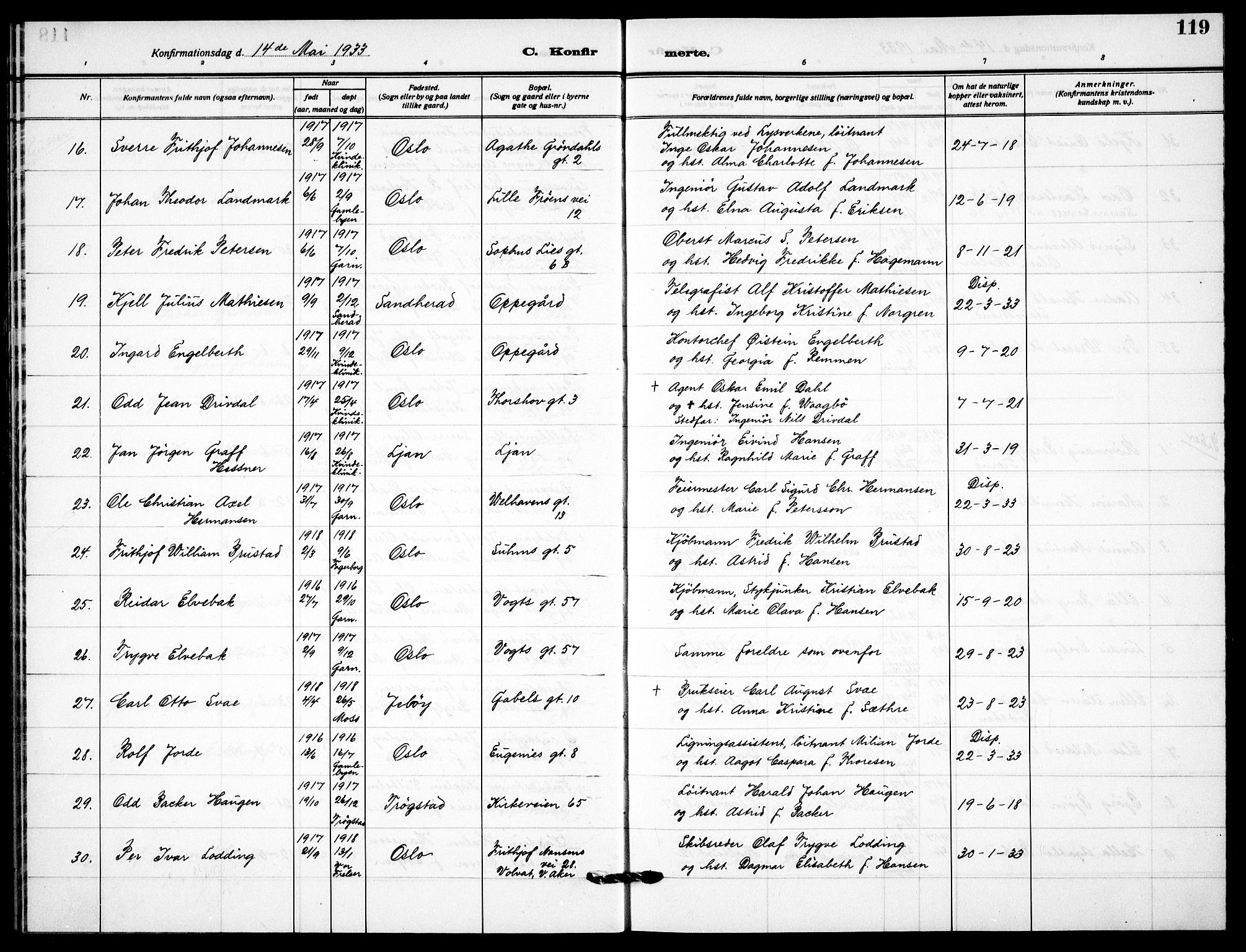 Garnisonsmenigheten Kirkebøker, AV/SAO-A-10846/F/Fa/L0017: Parish register (official) no. 17, 1926-1937, p. 119