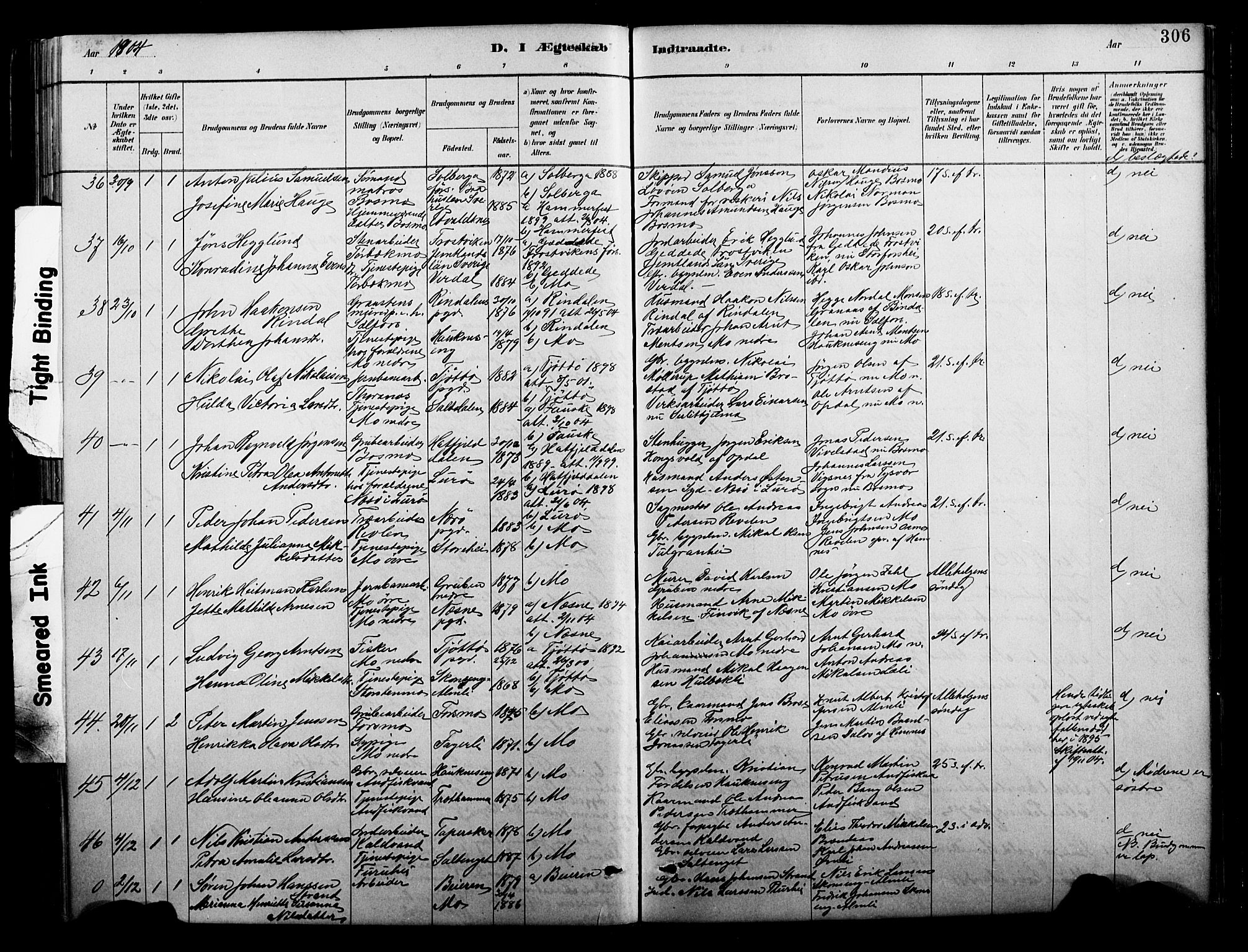 Ministerialprotokoller, klokkerbøker og fødselsregistre - Nordland, AV/SAT-A-1459/827/L0421: Parish register (copy) no. 827C10, 1887-1906, p. 306