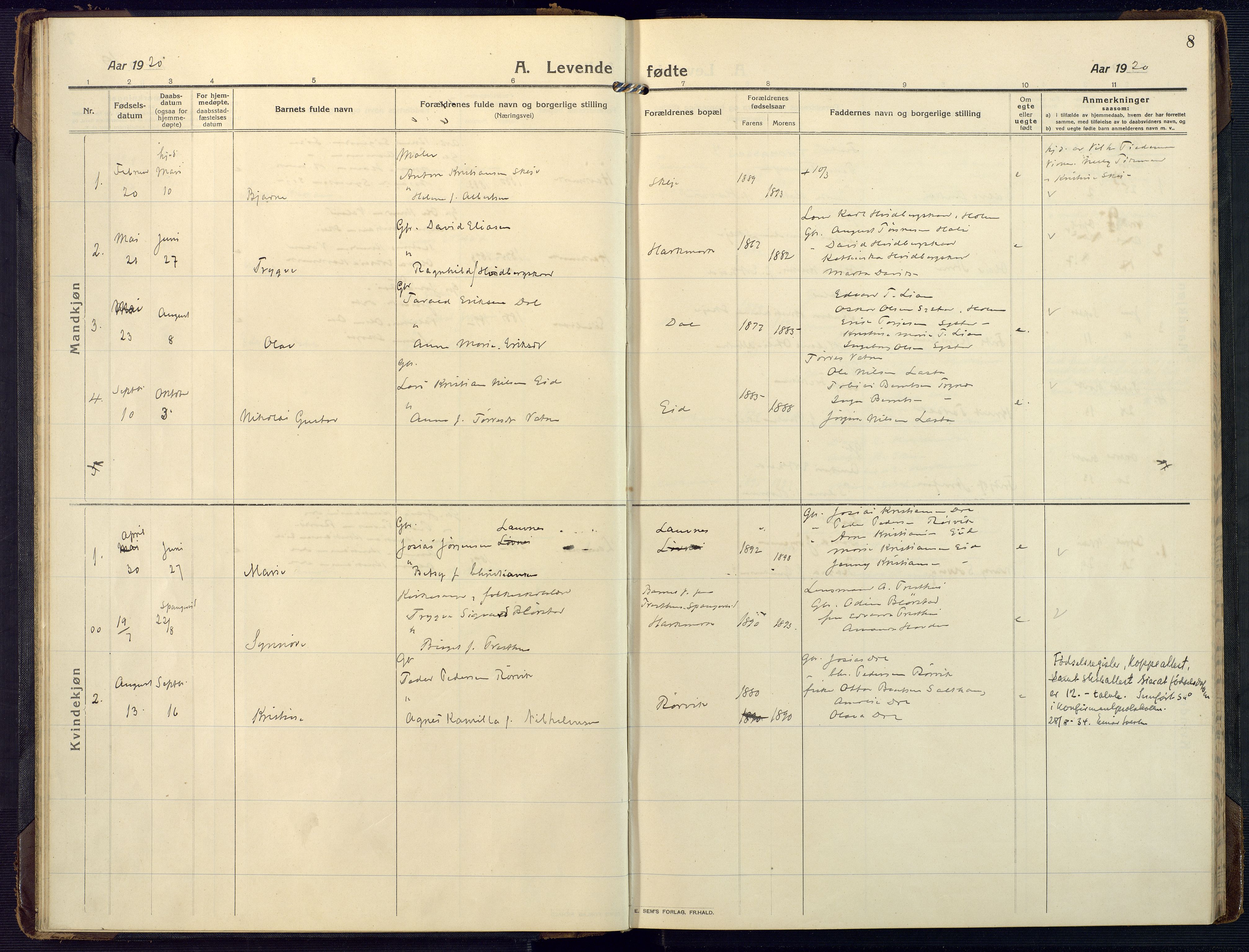 Mandal sokneprestkontor, SAK/1111-0030/F/Fa/Fab/L0003: Parish register (official) no. A 3, 1913-1933, p. 8