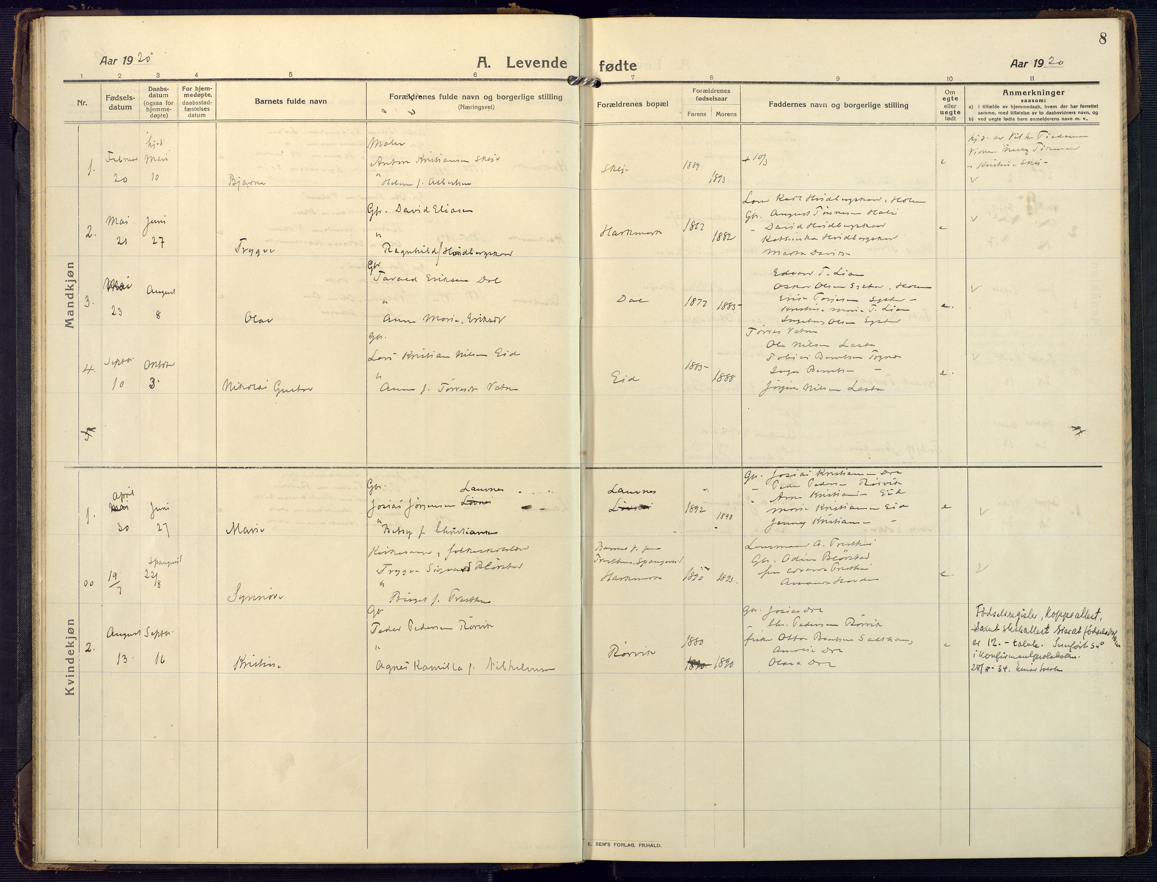 Mandal sokneprestkontor, AV/SAK-1111-0030/F/Fa/Fab/L0003: Parish register (official) no. A 3, 1913-1933, p. 8