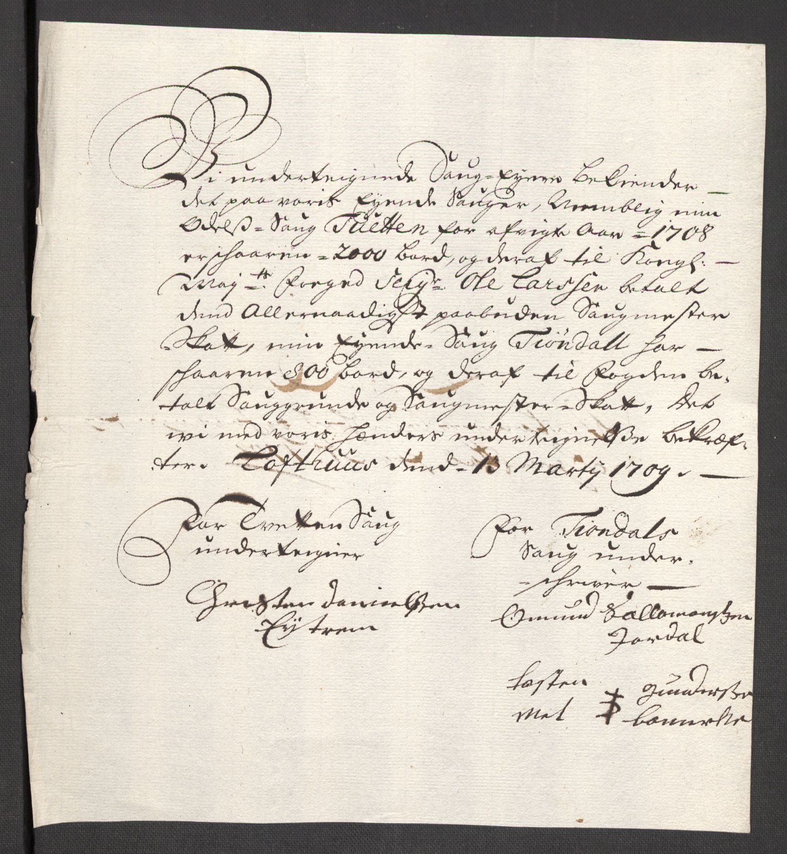 Rentekammeret inntil 1814, Reviderte regnskaper, Fogderegnskap, AV/RA-EA-4092/R48/L2985: Fogderegnskap Sunnhordland og Hardanger, 1708, p. 236