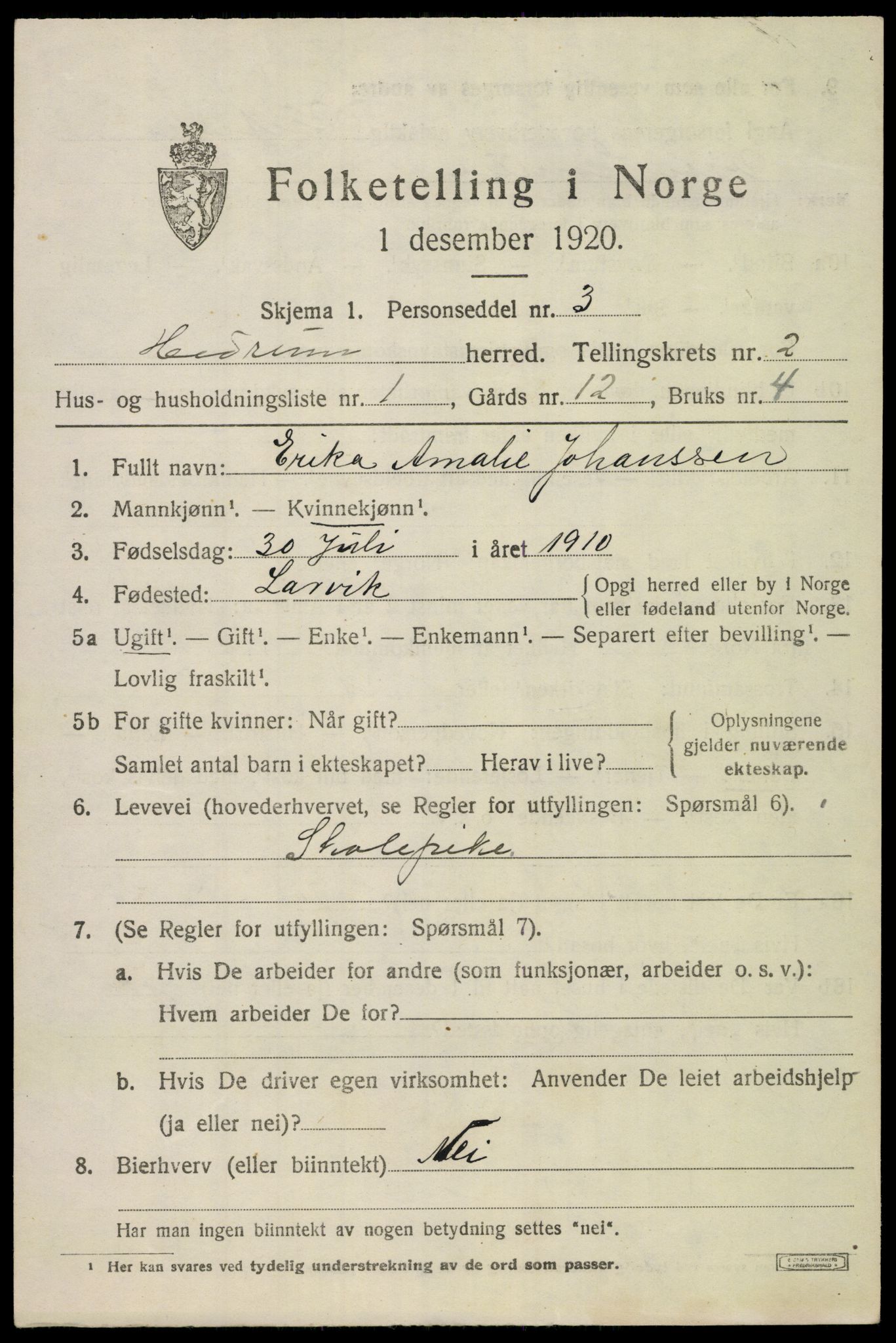 SAKO, 1920 census for Hedrum, 1920, p. 2405