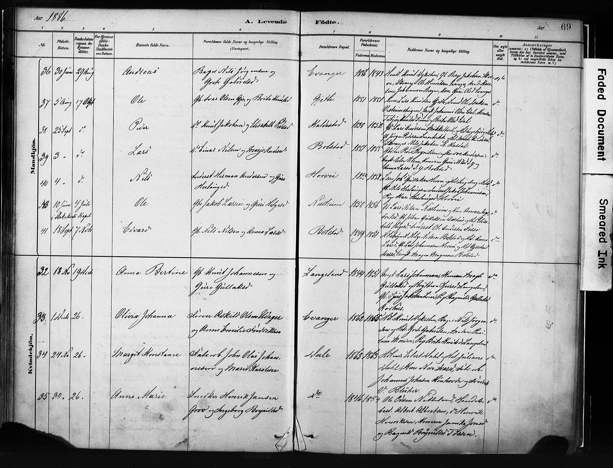 Evanger sokneprestembete, AV/SAB-A-99924: Parish register (official) no. A 1, 1877-1899, p. 69