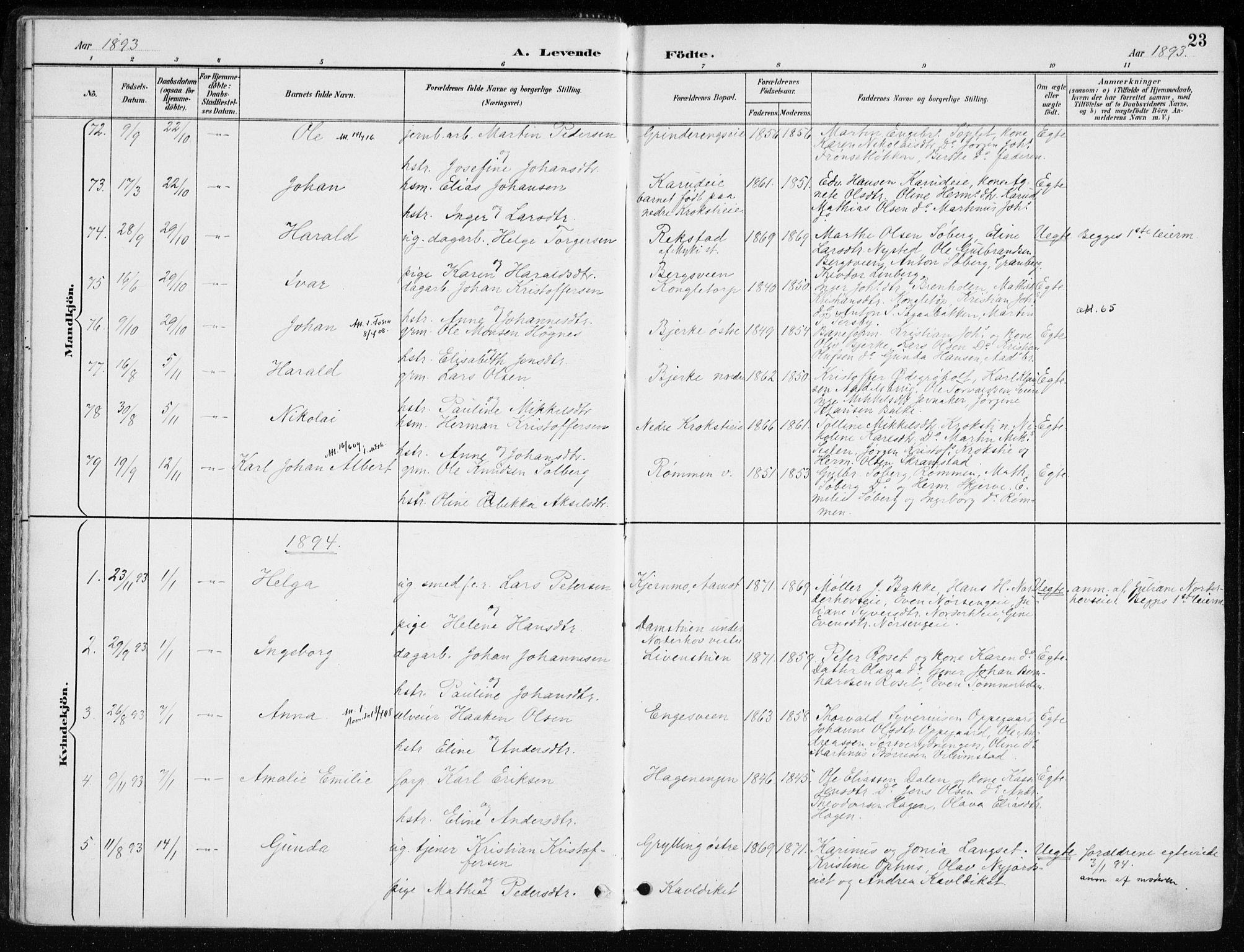 Løten prestekontor, SAH/PREST-022/K/Ka/L0010: Parish register (official) no. 10, 1892-1907, p. 23