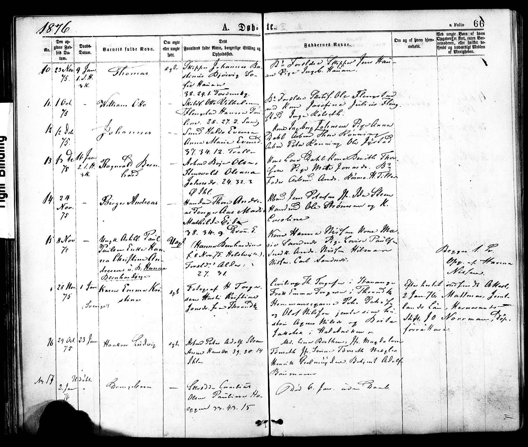 Ministerialprotokoller, klokkerbøker og fødselsregistre - Sør-Trøndelag, SAT/A-1456/602/L0118: Parish register (official) no. 602A16, 1873-1879, p. 66