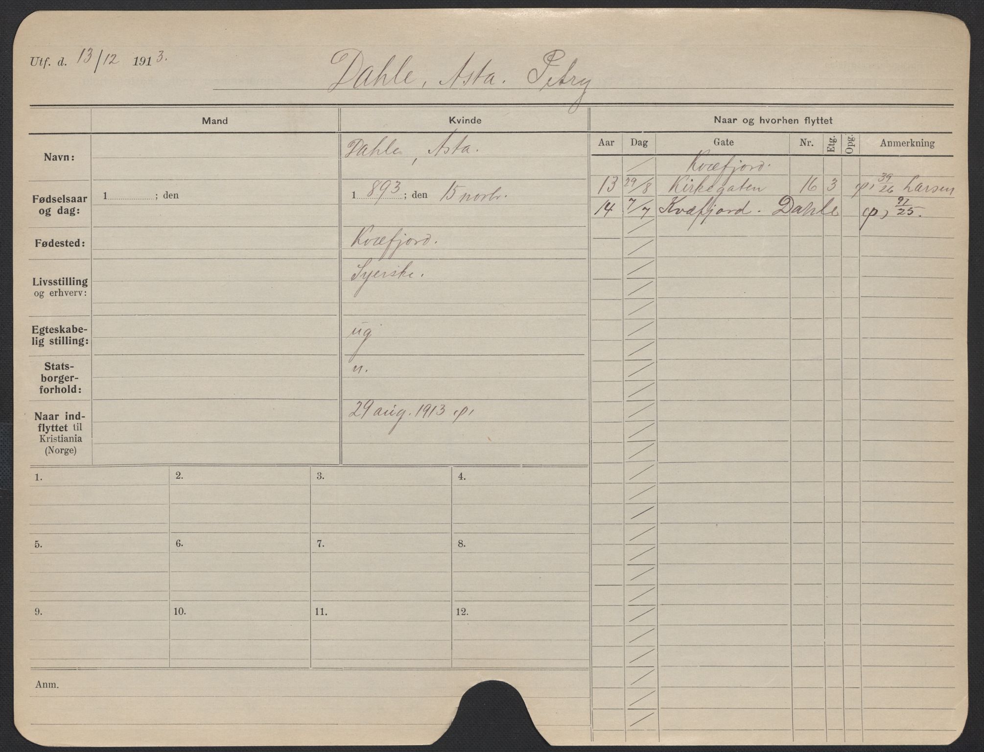 Oslo folkeregister, Registerkort, SAO/A-11715/F/Fa/Fac/L0013: Kvinner, 1906-1914, p. 1151a