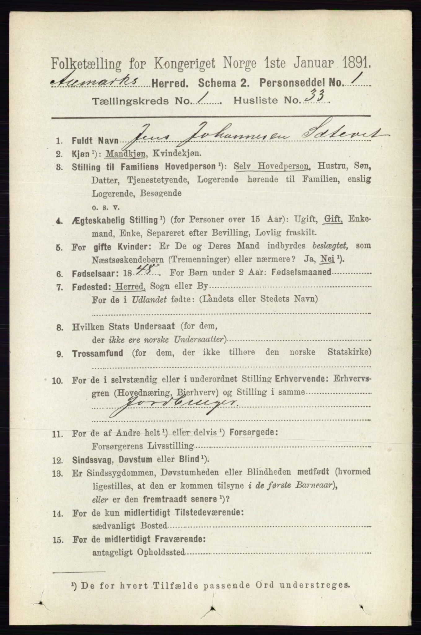 RA, 1891 census for 0118 Aremark, 1891, p. 320