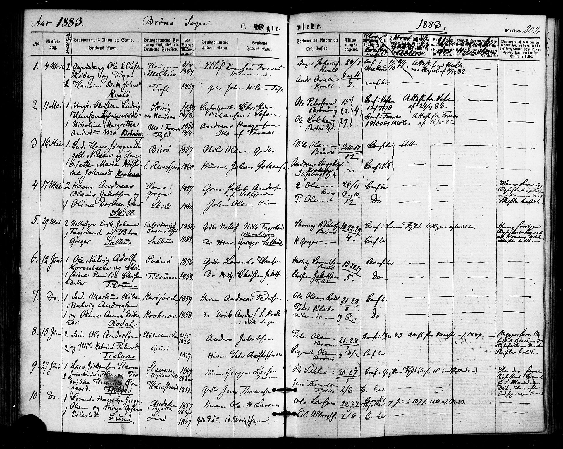 Ministerialprotokoller, klokkerbøker og fødselsregistre - Nordland, SAT/A-1459/813/L0199: Parish register (official) no. 813A09, 1875-1885, p. 202