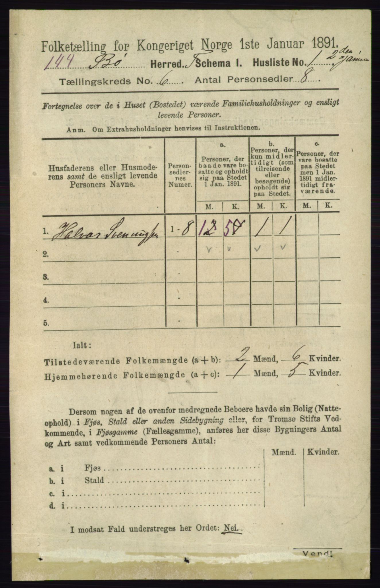 RA, 1891 census for 0821 Bø, 1891, p. 1838