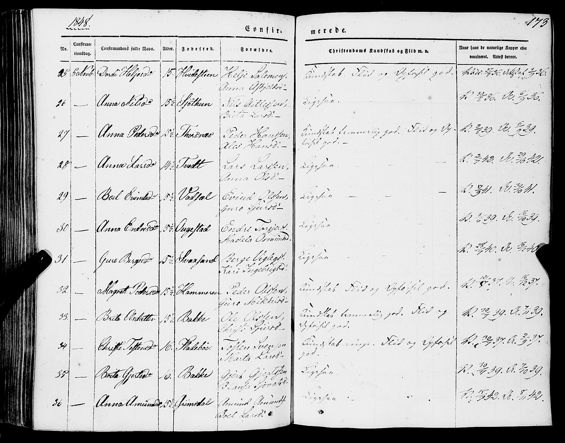 Strandebarm sokneprestembete, AV/SAB-A-78401/H/Haa: Parish register (official) no. A 7, 1844-1872, p. 173