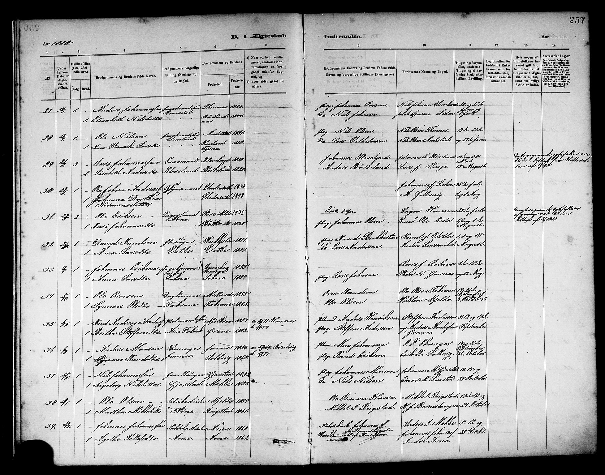 Haus sokneprestembete, AV/SAB-A-75601/H/Haa: Parish register (official) no. A 19II, 1878-1886, p. 257