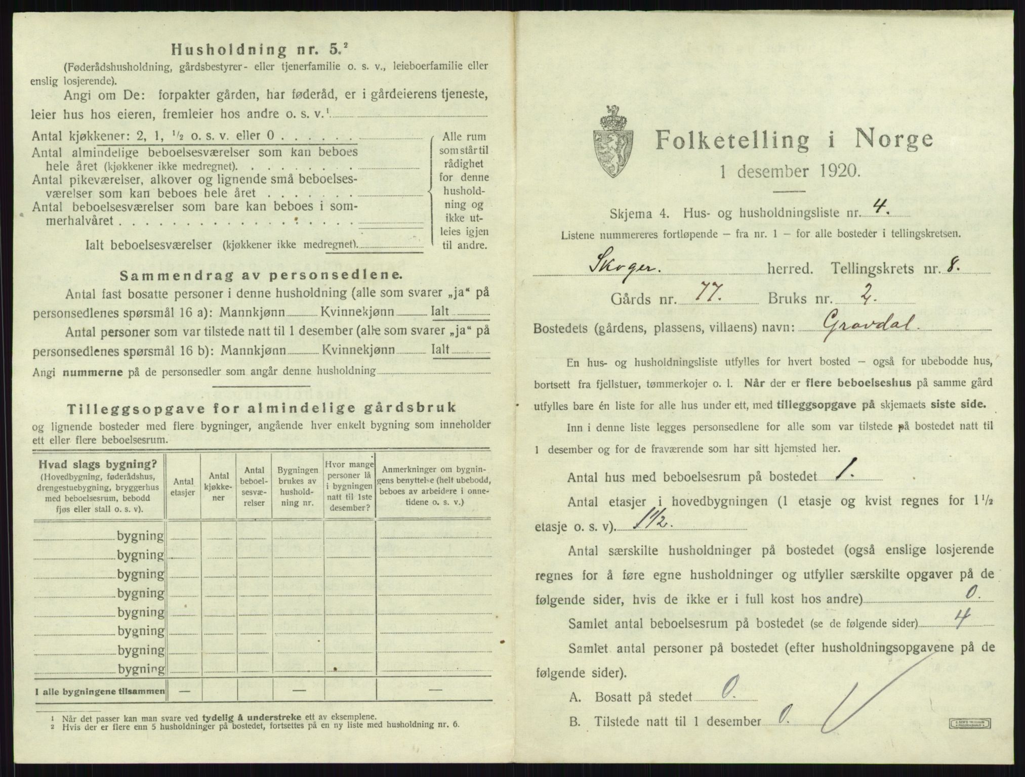 SAKO, 1920 census for Skoger, 1920, p. 1644