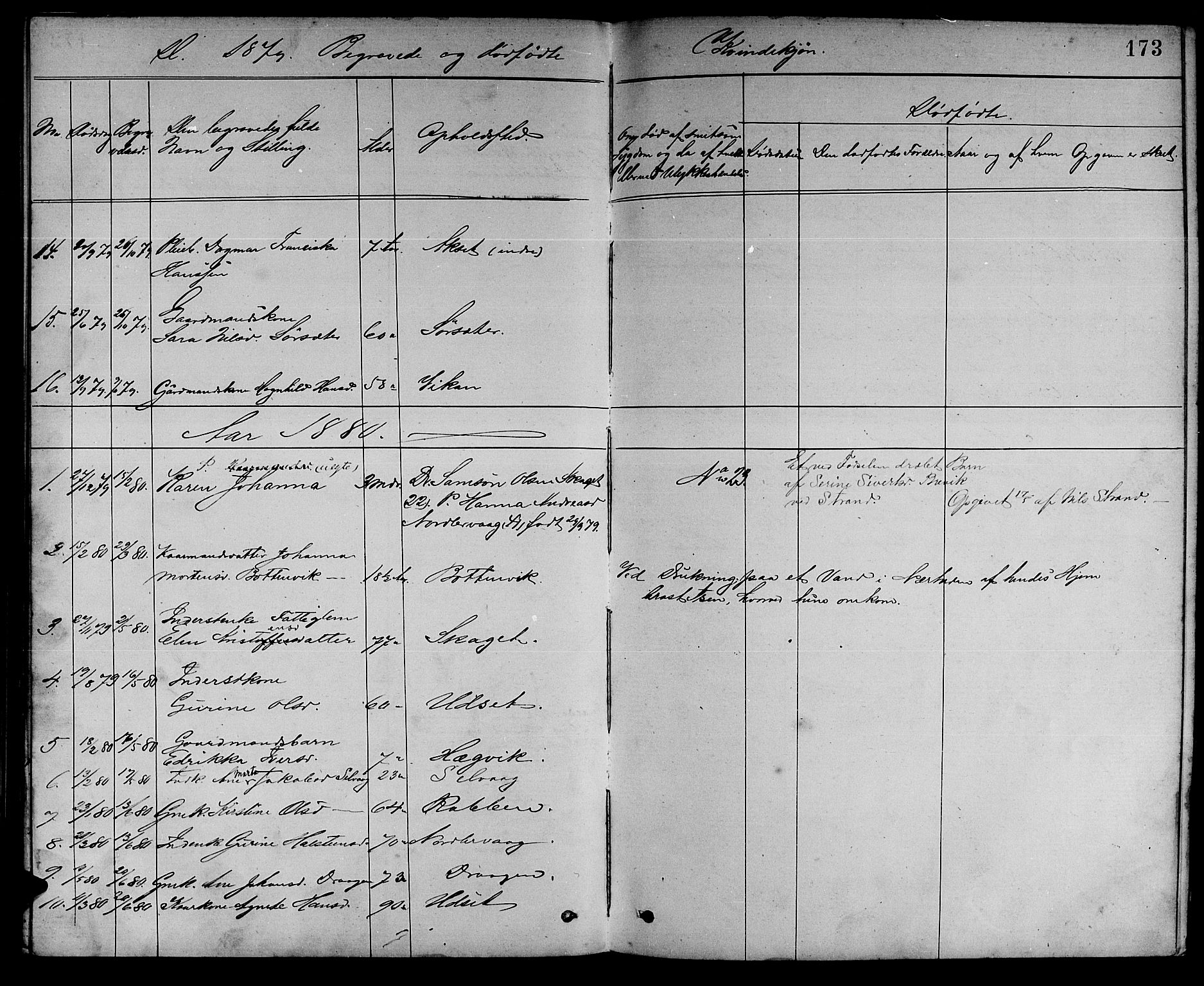 Ministerialprotokoller, klokkerbøker og fødselsregistre - Sør-Trøndelag, SAT/A-1456/637/L0561: Parish register (copy) no. 637C02, 1873-1882, p. 173