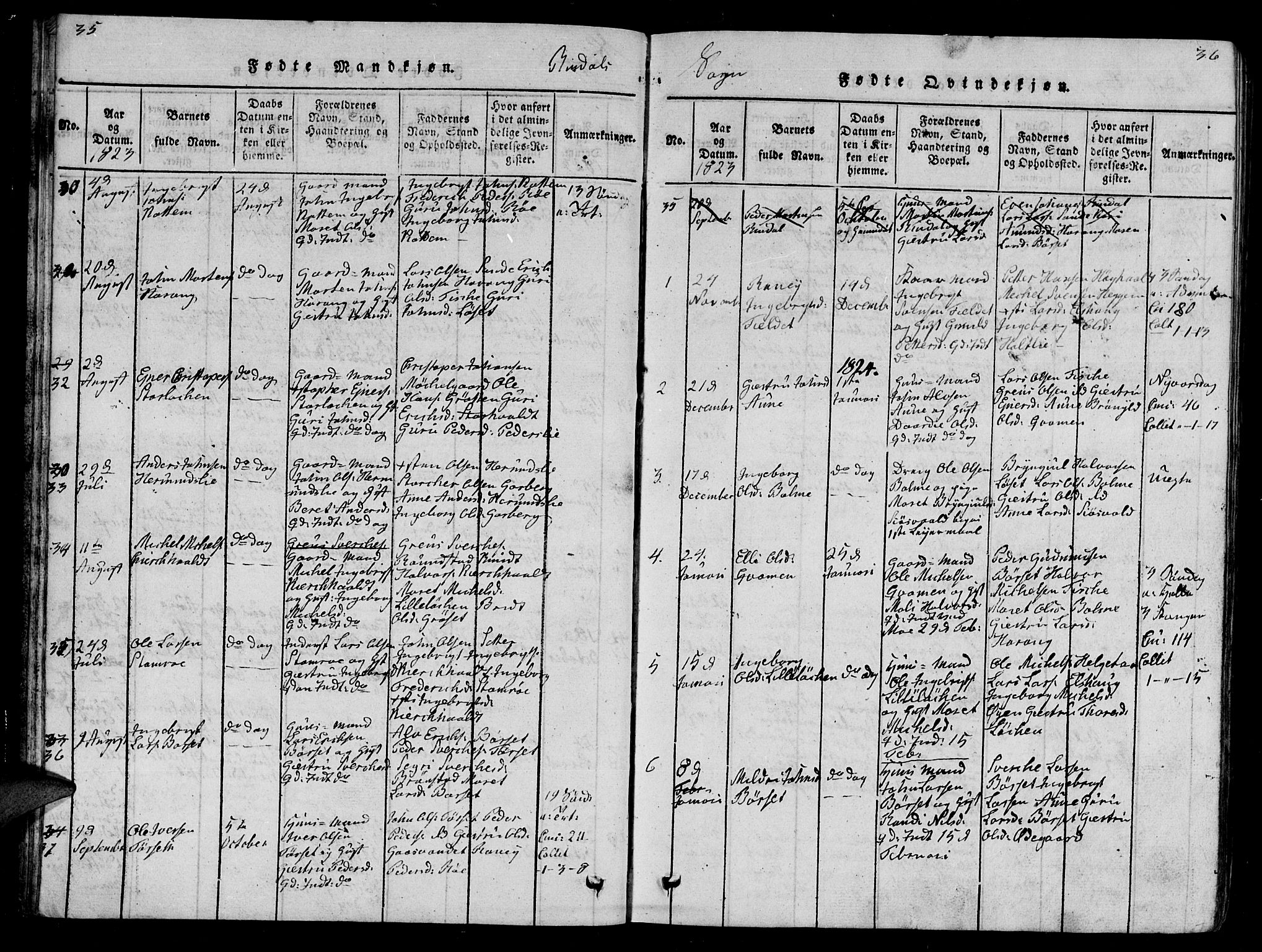 Ministerialprotokoller, klokkerbøker og fødselsregistre - Møre og Romsdal, AV/SAT-A-1454/595/L1050: Parish register (copy) no. 595C02, 1819-1834, p. 35-36