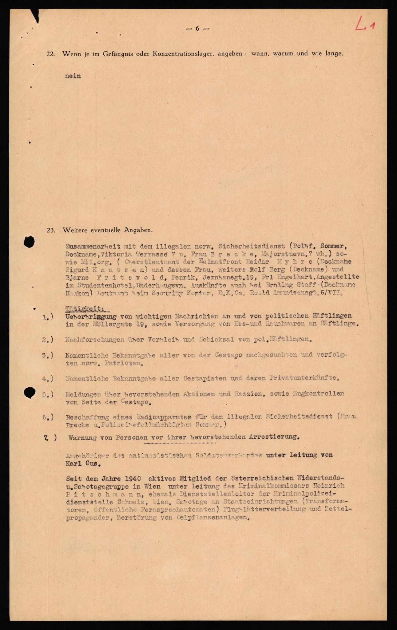 Forsvaret, Forsvarets overkommando II, AV/RA-RAFA-3915/D/Db/L0039: CI Questionaires. Tyske okkupasjonsstyrker i Norge. Østerrikere., 1945-1946, p. 234