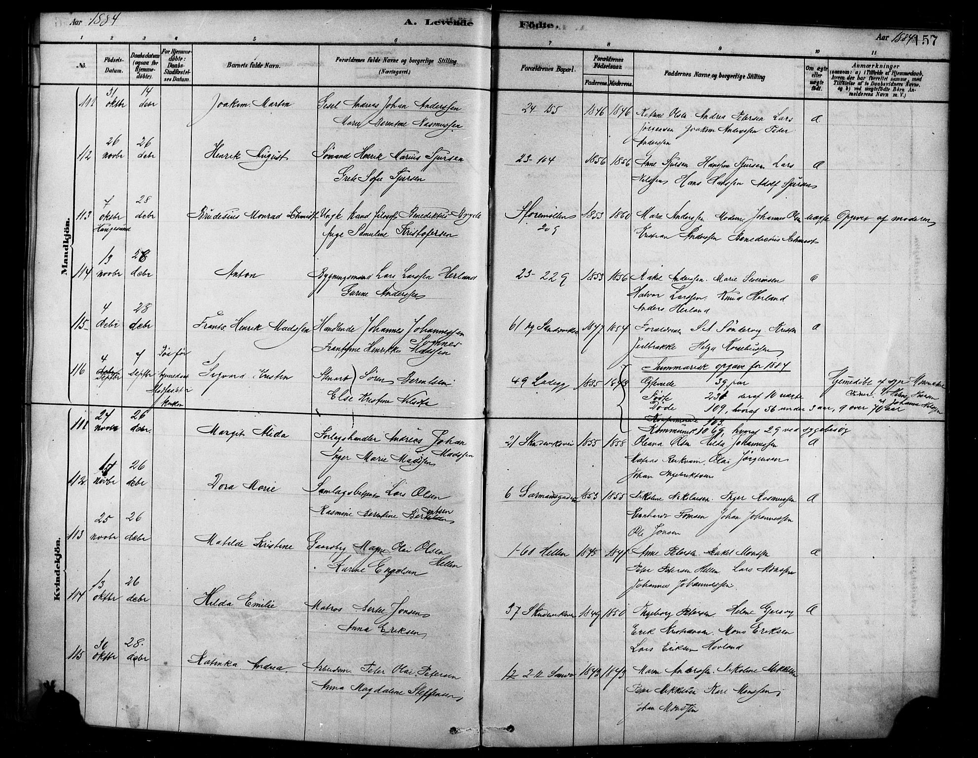 Sandviken Sokneprestembete, AV/SAB-A-77601/H/Ha/L0004: Parish register (official) no. B 1, 1878-1891, p. 157