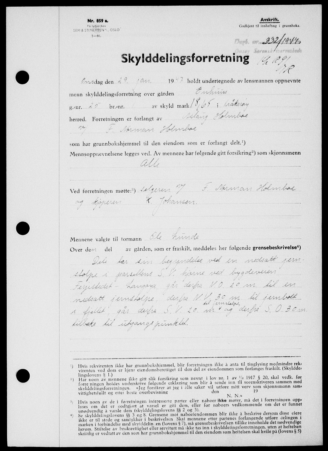Onsøy sorenskriveri, SAO/A-10474/G/Ga/Gab/L0018: Mortgage book no. II A-18, 1946-1947, Diary no: : 332/1947