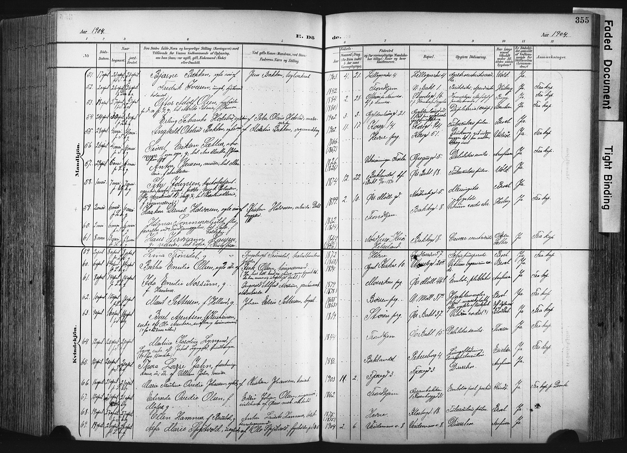 Ministerialprotokoller, klokkerbøker og fødselsregistre - Sør-Trøndelag, SAT/A-1456/604/L0201: Parish register (official) no. 604A21, 1901-1911, p. 355