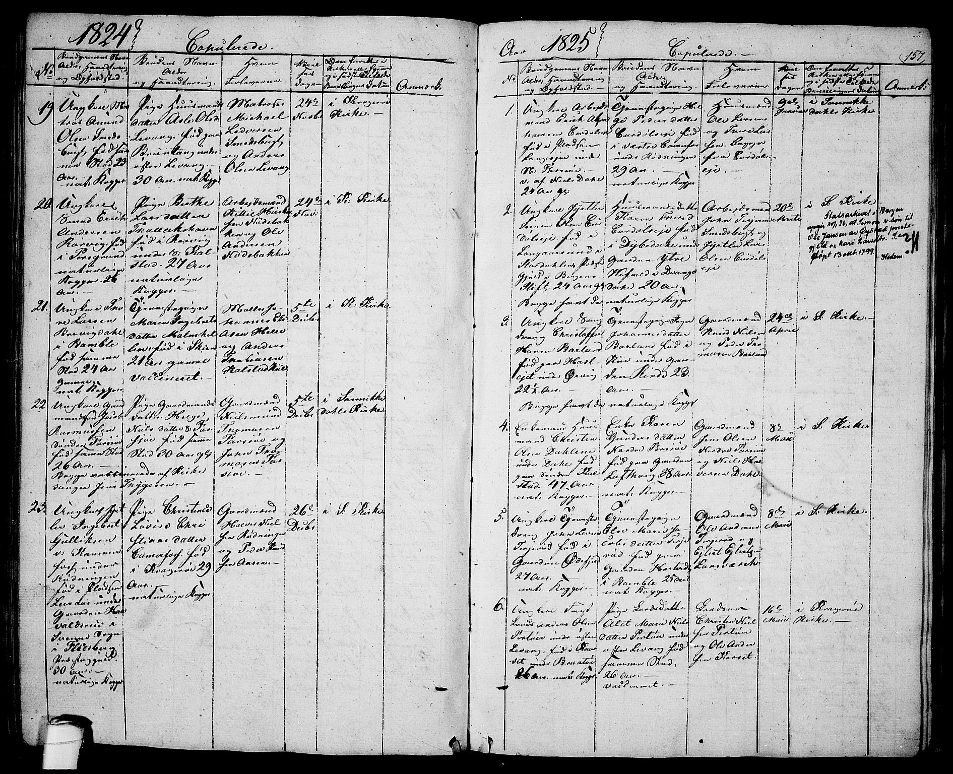 Sannidal kirkebøker, SAKO/A-296/F/Fa/L0005: Parish register (official) no. 5, 1823-1830, p. 157