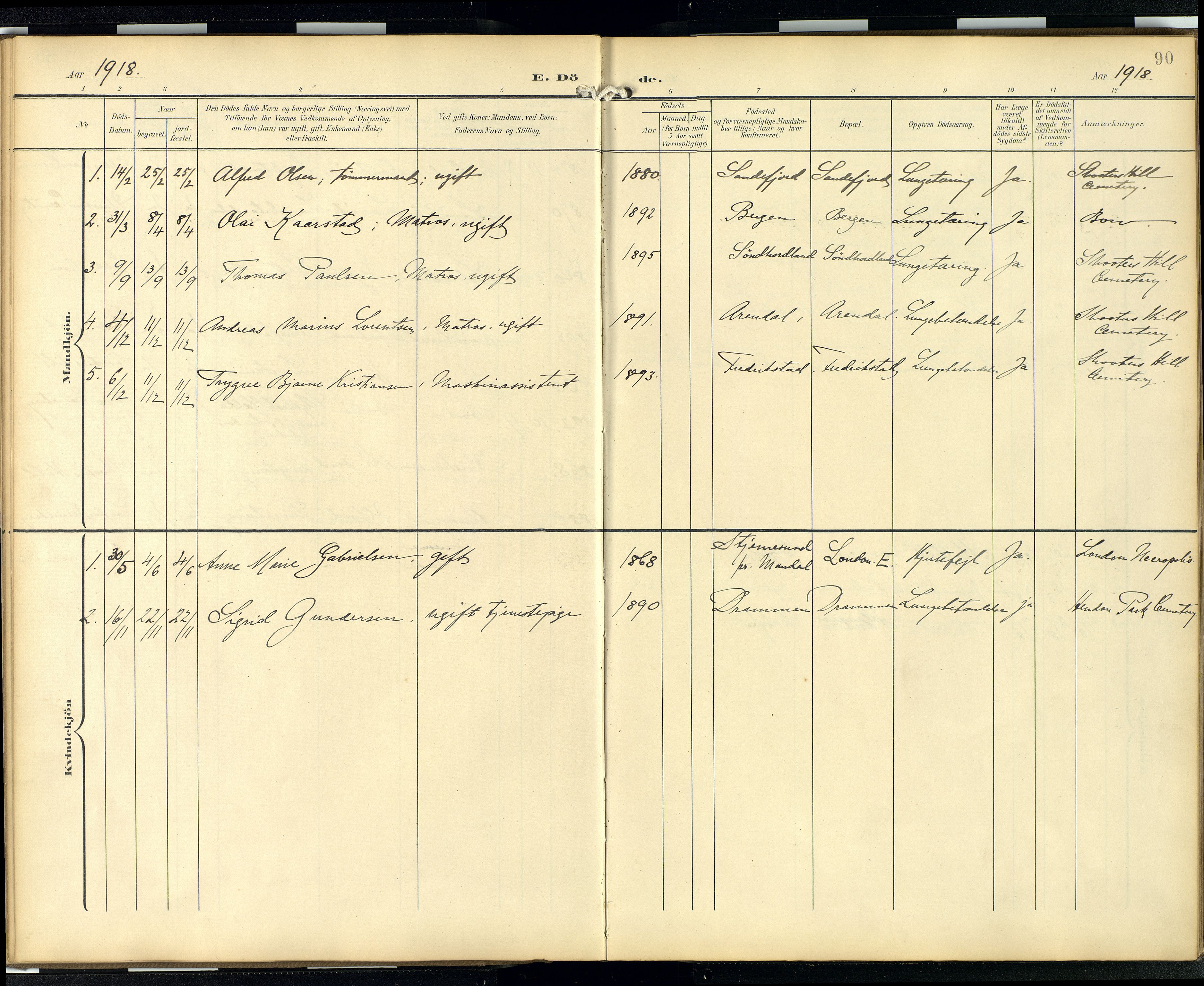  Den norske sjømannsmisjon i utlandet/London m/bistasjoner, SAB/SAB/PA-0103/H/Ha/L0003: Parish register (official) no. A 3, 1903-1934, p. 89b-90a