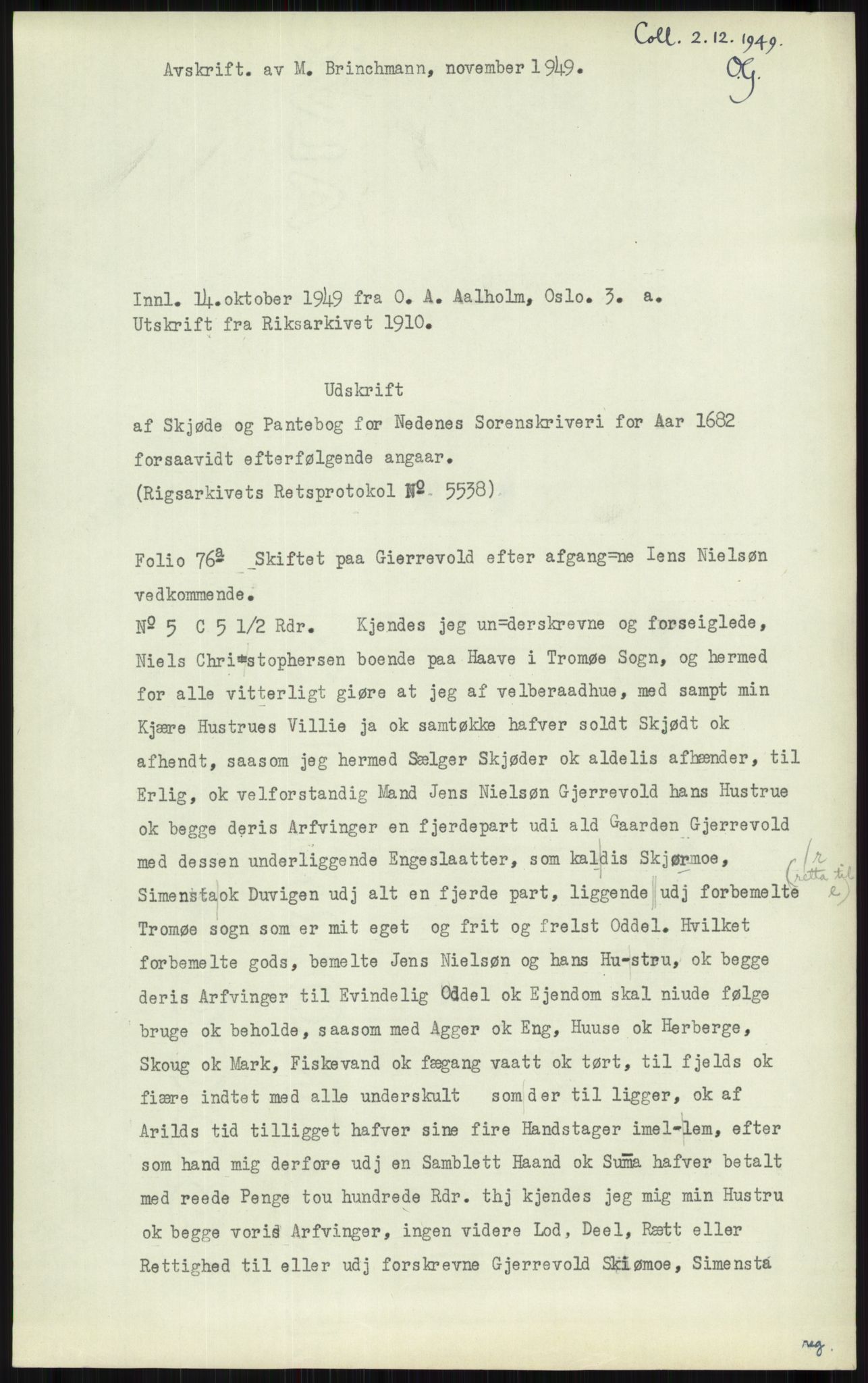 Samlinger til kildeutgivelse, Diplomavskriftsamlingen, AV/RA-EA-4053/H/Ha, p. 57