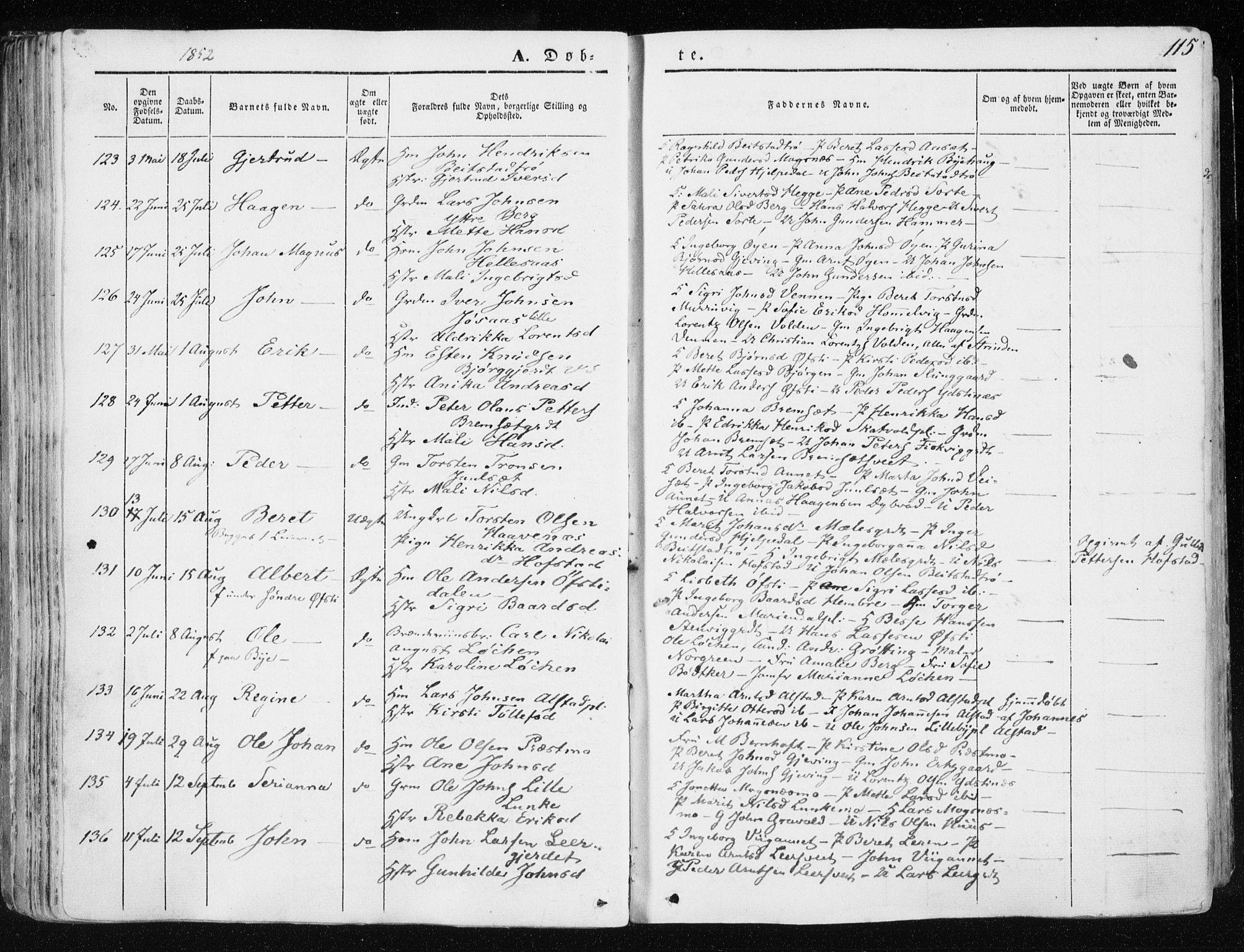 Ministerialprotokoller, klokkerbøker og fødselsregistre - Nord-Trøndelag, SAT/A-1458/709/L0074: Parish register (official) no. 709A14, 1845-1858, p. 115