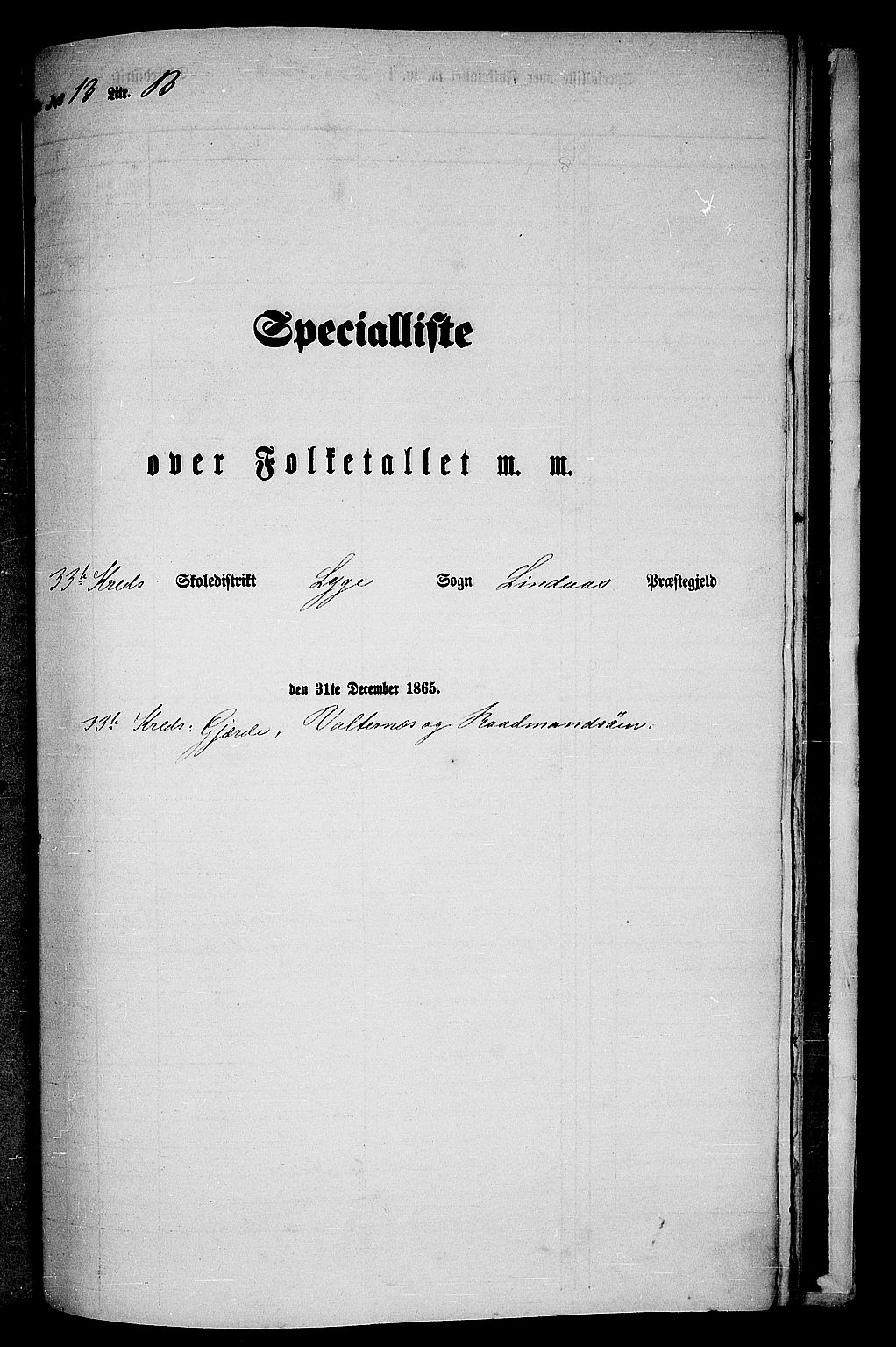 RA, 1865 census for Lindås, 1865, p. 191