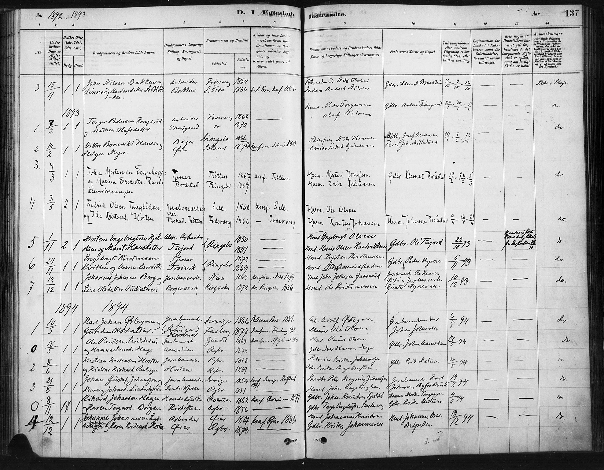 Ringebu prestekontor, AV/SAH-PREST-082/H/Ha/Haa/L0009: Parish register (official) no. 9, 1878-1898, p. 137