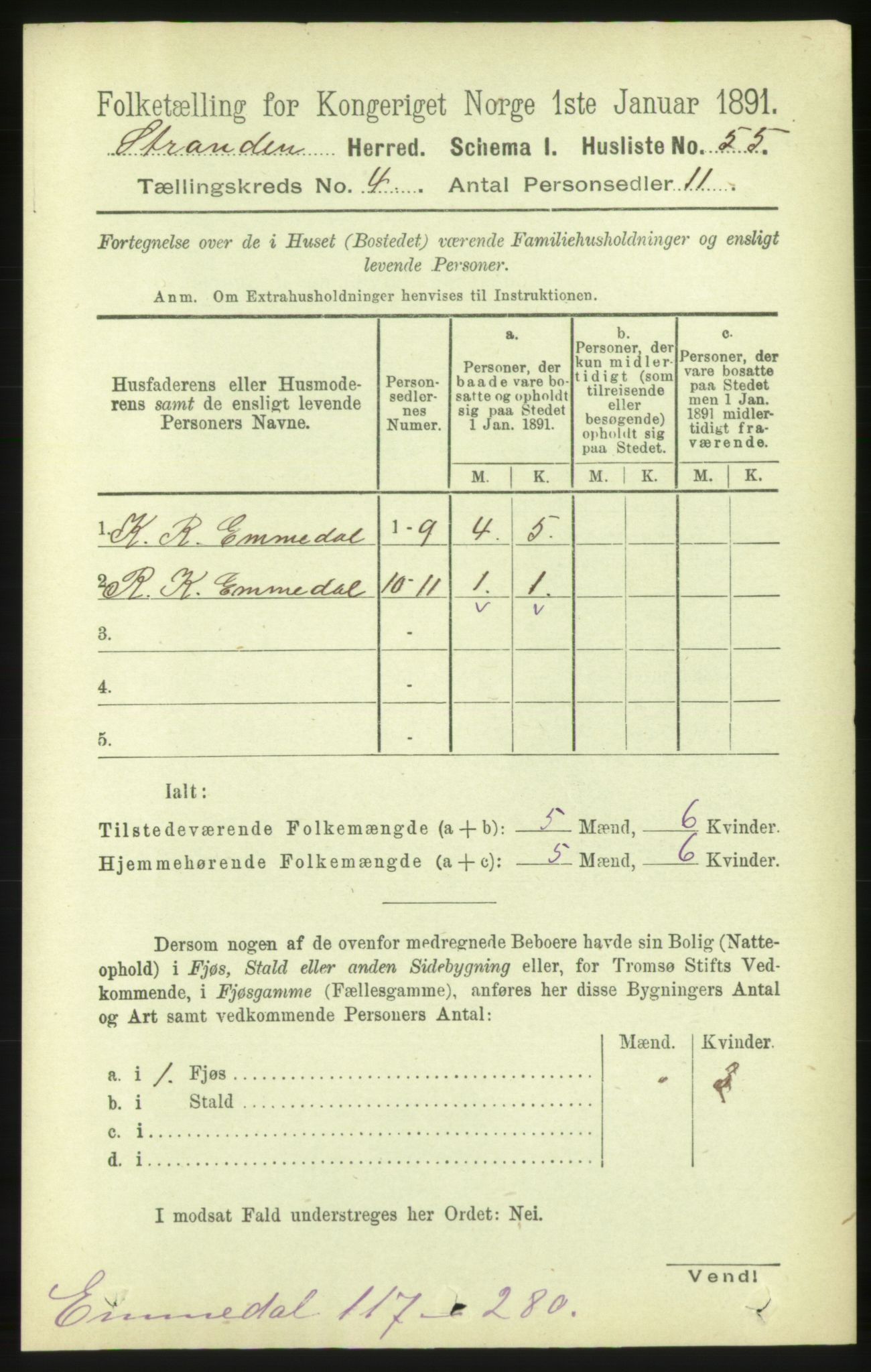 RA, 1891 census for 1525 Stranda, 1891, p. 804