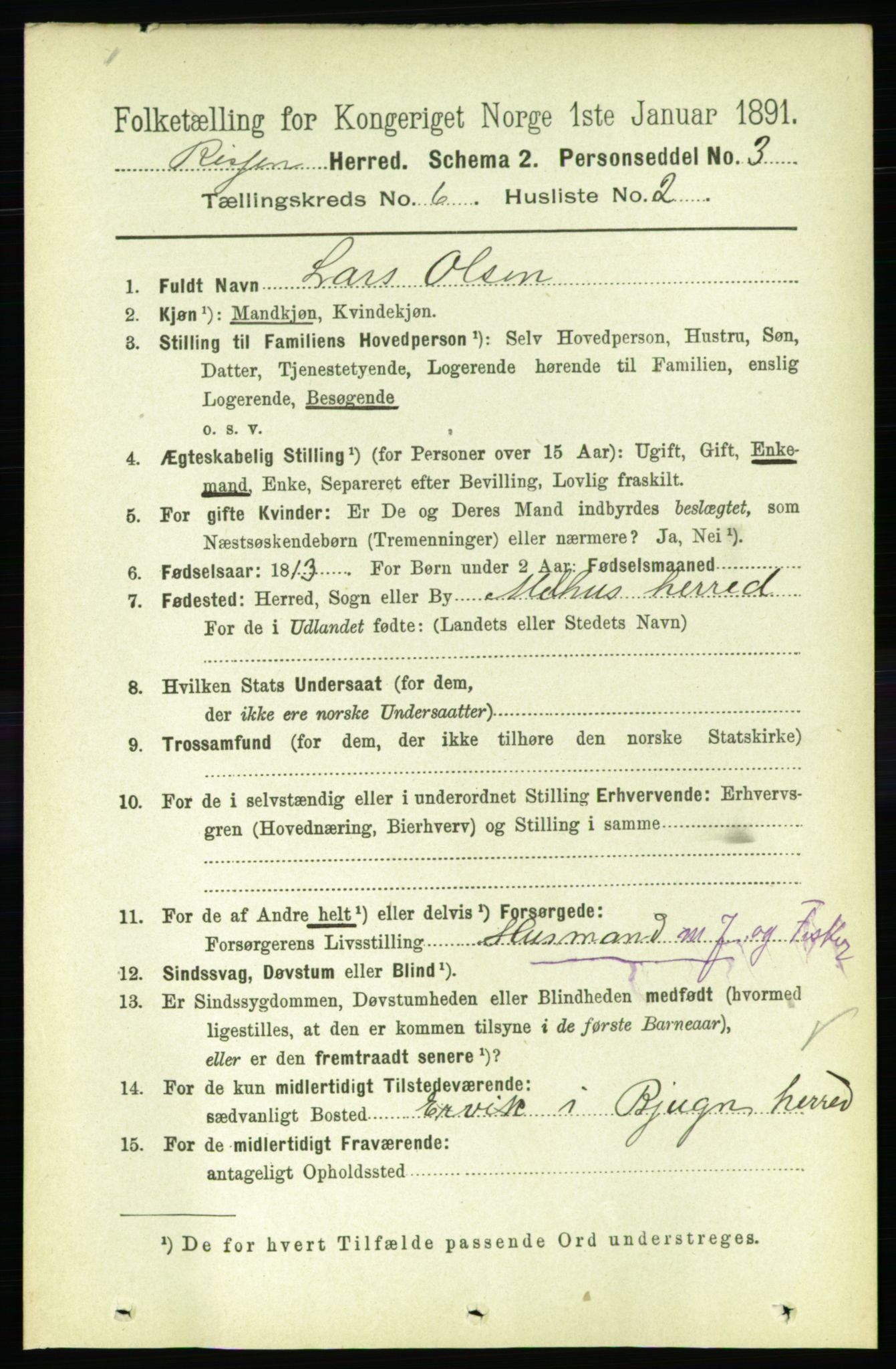 RA, 1891 census for 1624 Rissa, 1891, p. 3309