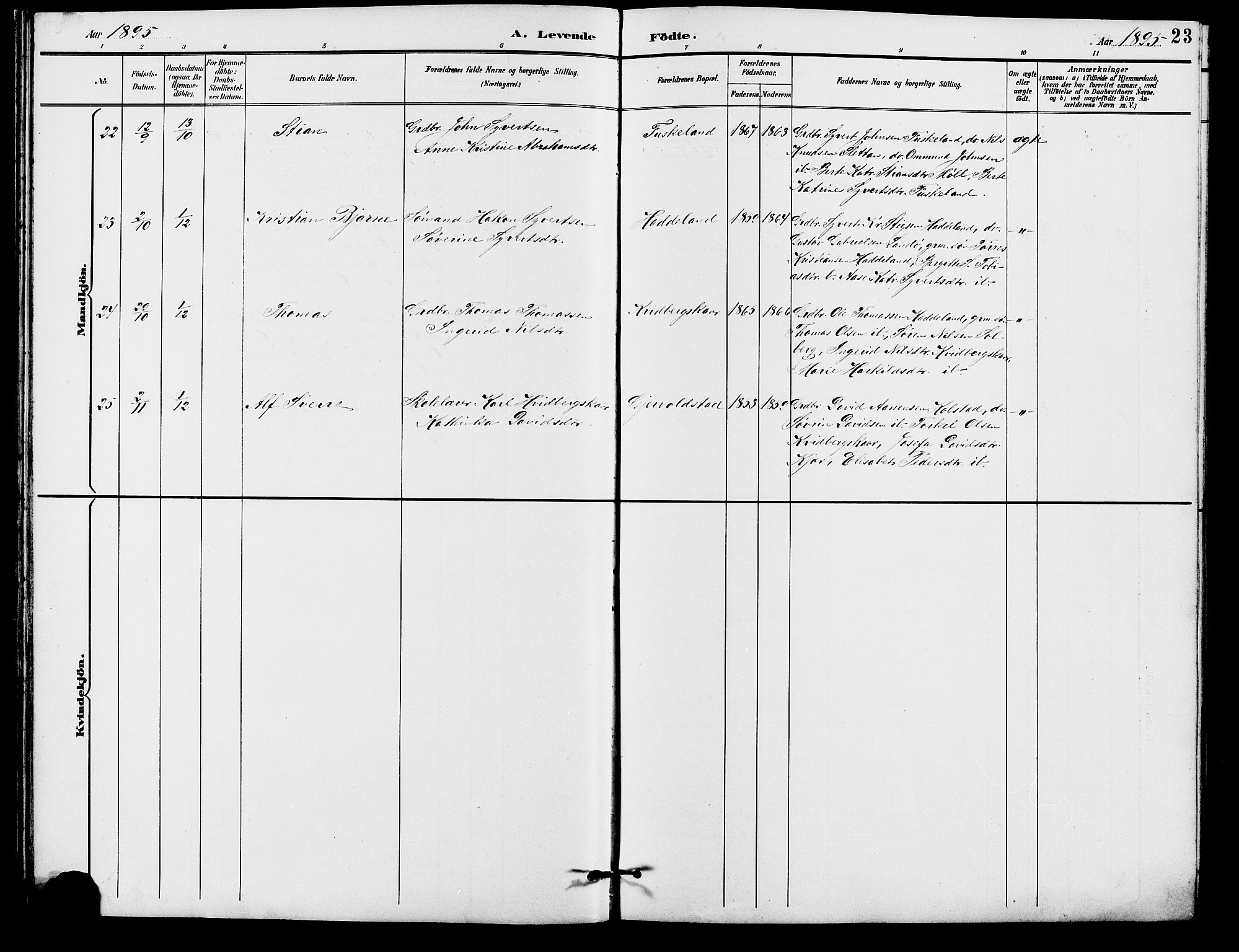 Holum sokneprestkontor, AV/SAK-1111-0022/F/Fb/Fba/L0005: Parish register (copy) no. B 5, 1891-1909, p. 23