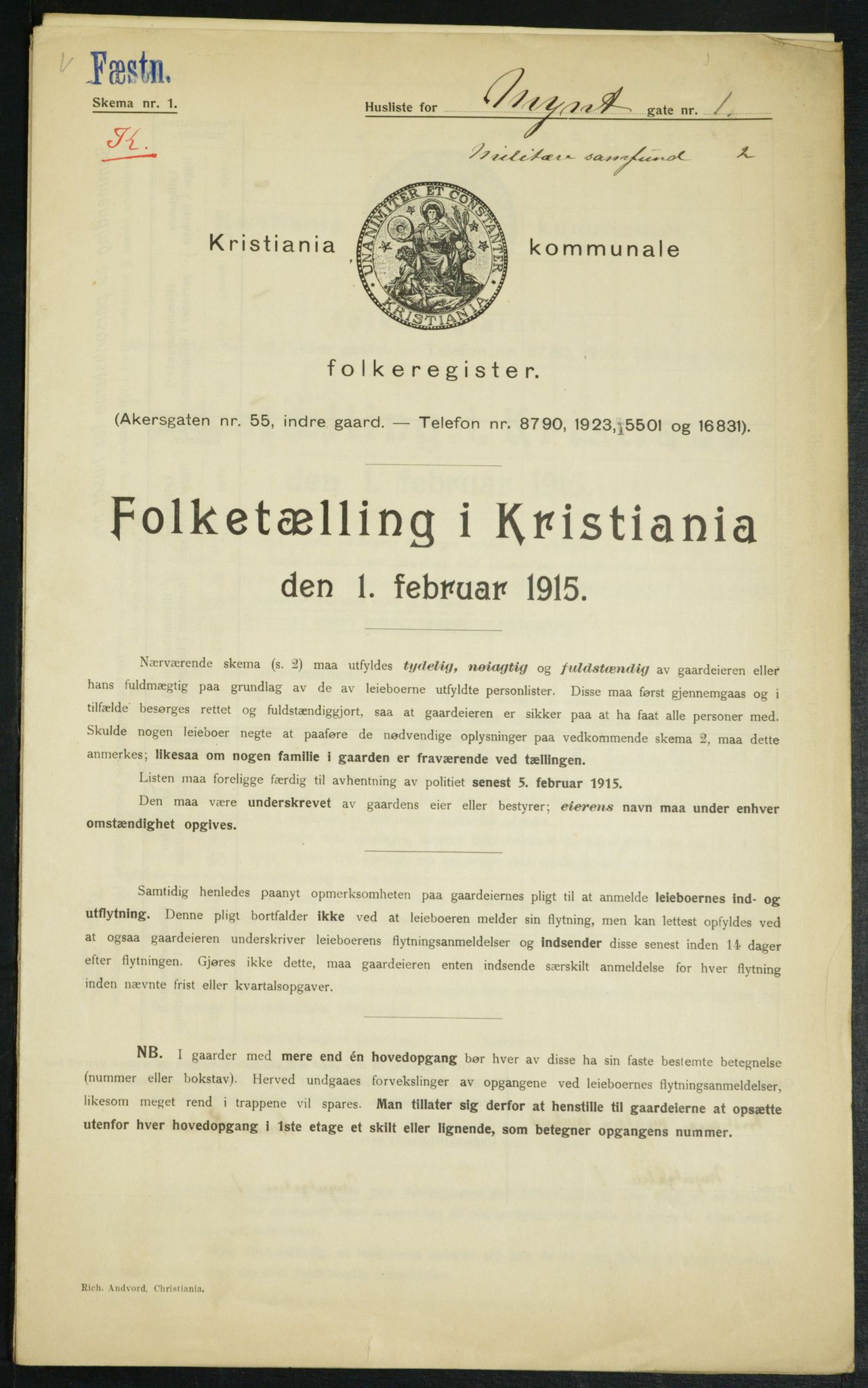 OBA, Municipal Census 1915 for Kristiania, 1915, p. 67765