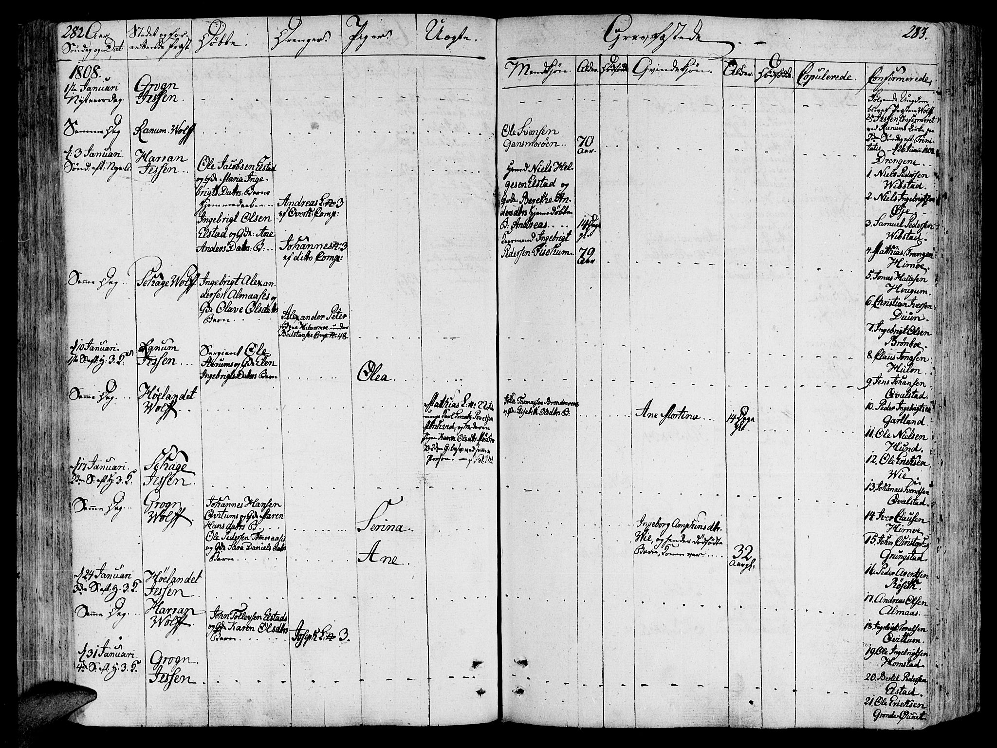 Ministerialprotokoller, klokkerbøker og fødselsregistre - Nord-Trøndelag, SAT/A-1458/764/L0545: Parish register (official) no. 764A05, 1799-1816, p. 282-283