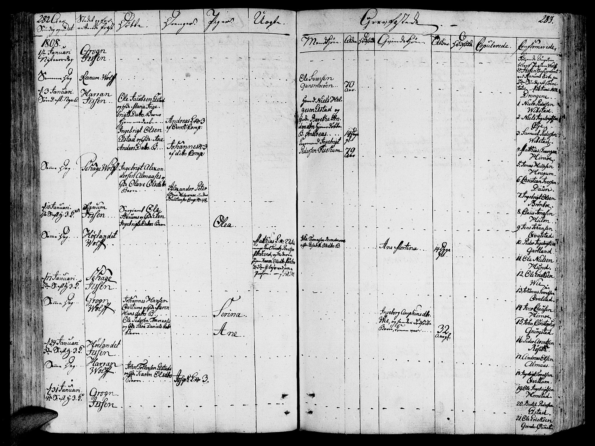 Ministerialprotokoller, klokkerbøker og fødselsregistre - Nord-Trøndelag, AV/SAT-A-1458/764/L0545: Parish register (official) no. 764A05, 1799-1816, p. 282-283