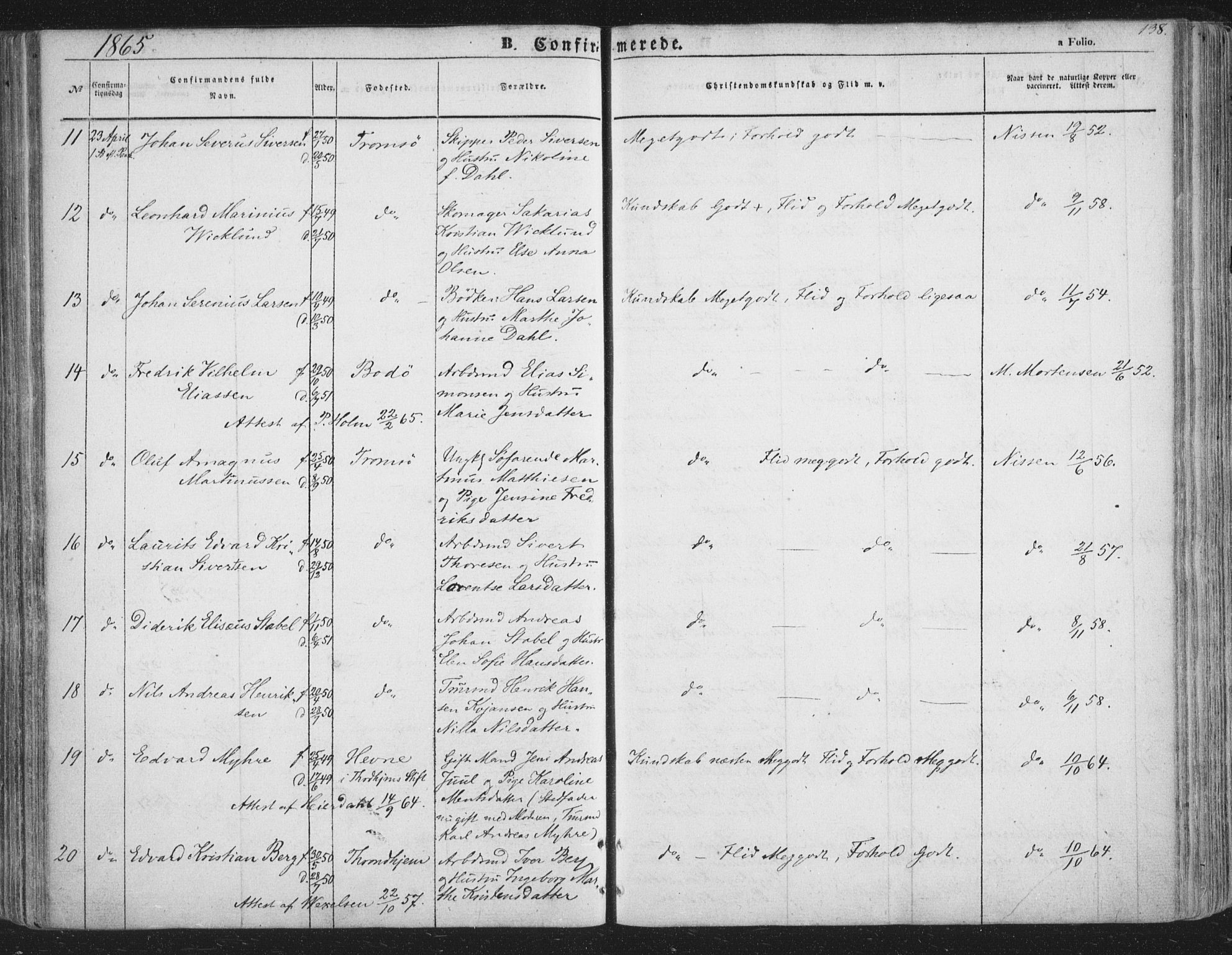 Tromsø sokneprestkontor/stiftsprosti/domprosti, AV/SATØ-S-1343/G/Ga/L0011kirke: Parish register (official) no. 11, 1856-1865, p. 138