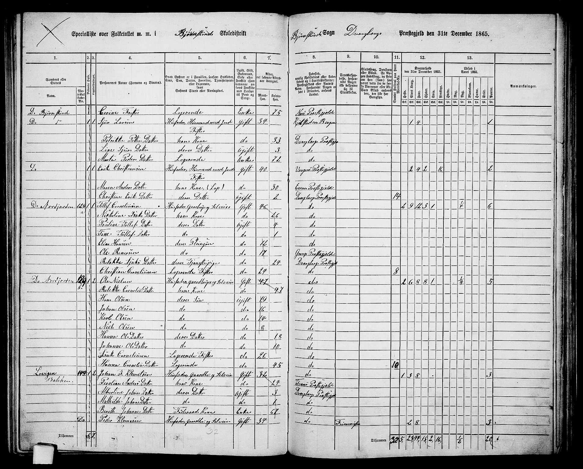 RA, 1865 census for Dverberg, 1865, p. 32