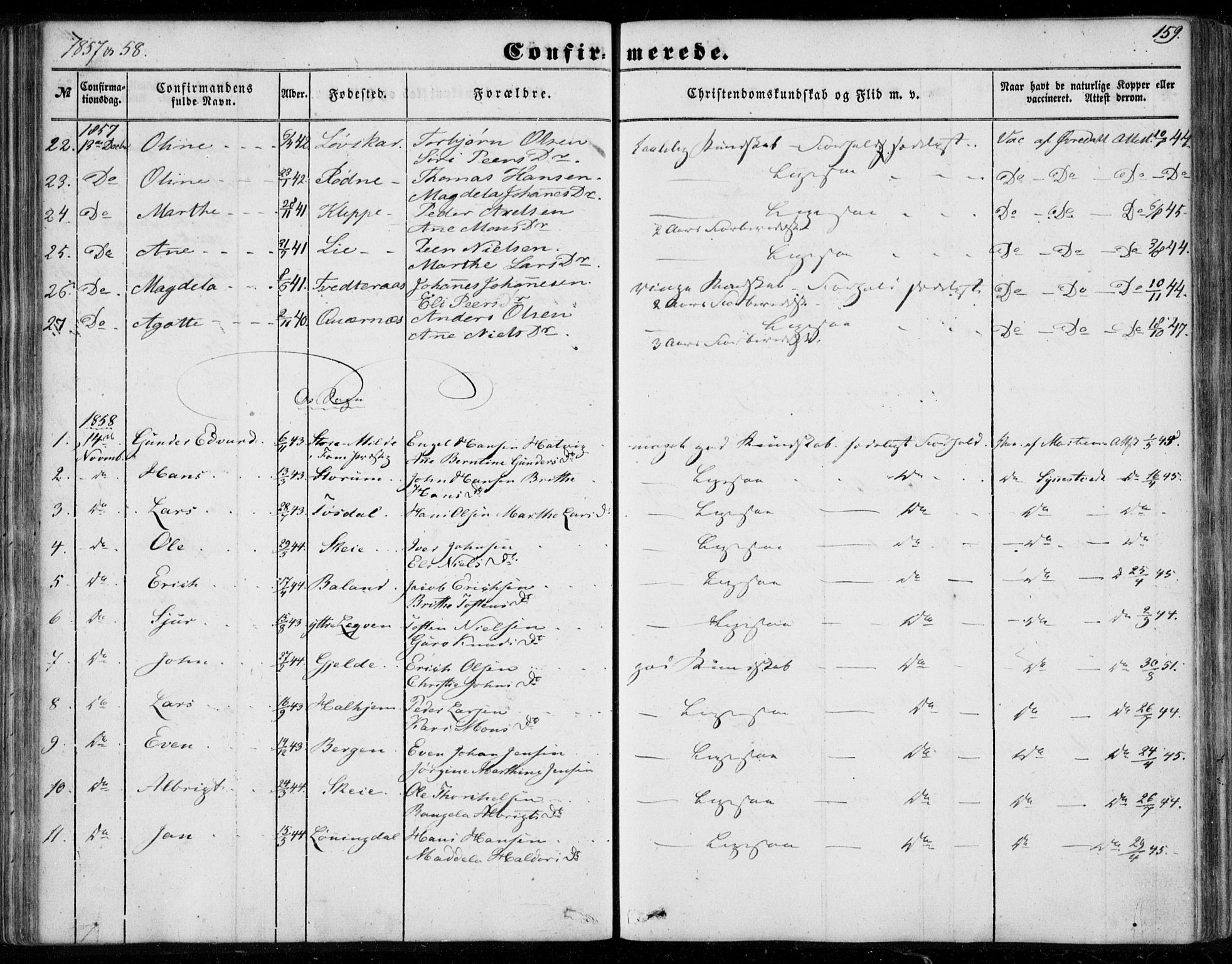 Os sokneprestembete, SAB/A-99929: Parish register (official) no. A 16, 1851-1859, p. 159