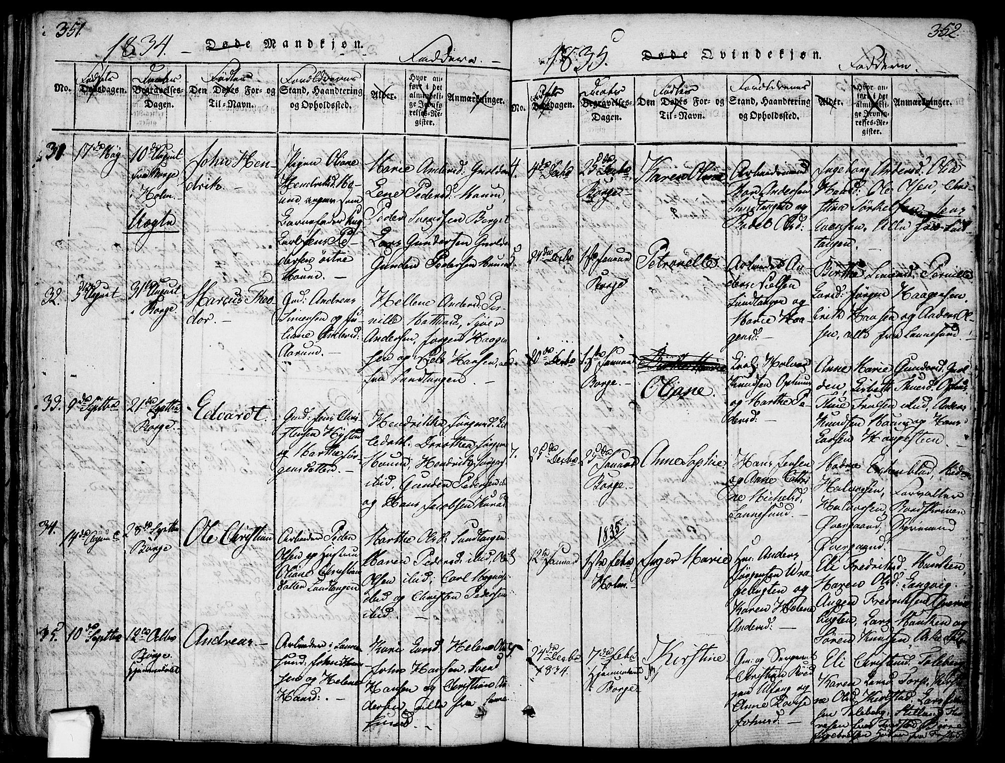 Borge prestekontor Kirkebøker, AV/SAO-A-10903/F/Fa/L0003: Parish register (official) no. I 3, 1815-1836, p. 351-352