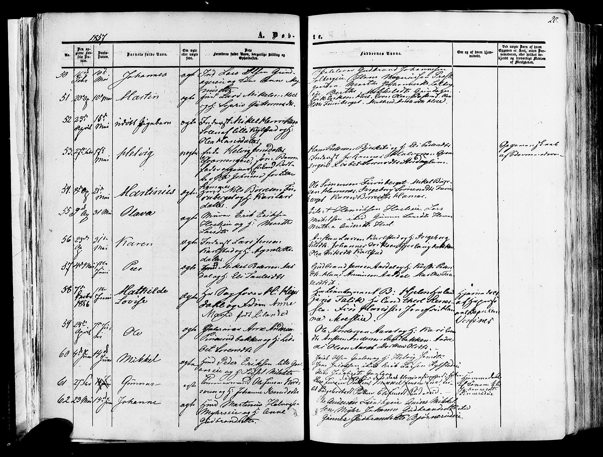 Vang prestekontor, Hedmark, AV/SAH-PREST-008/H/Ha/Haa/L0013: Parish register (official) no. 13, 1855-1879, p. 20