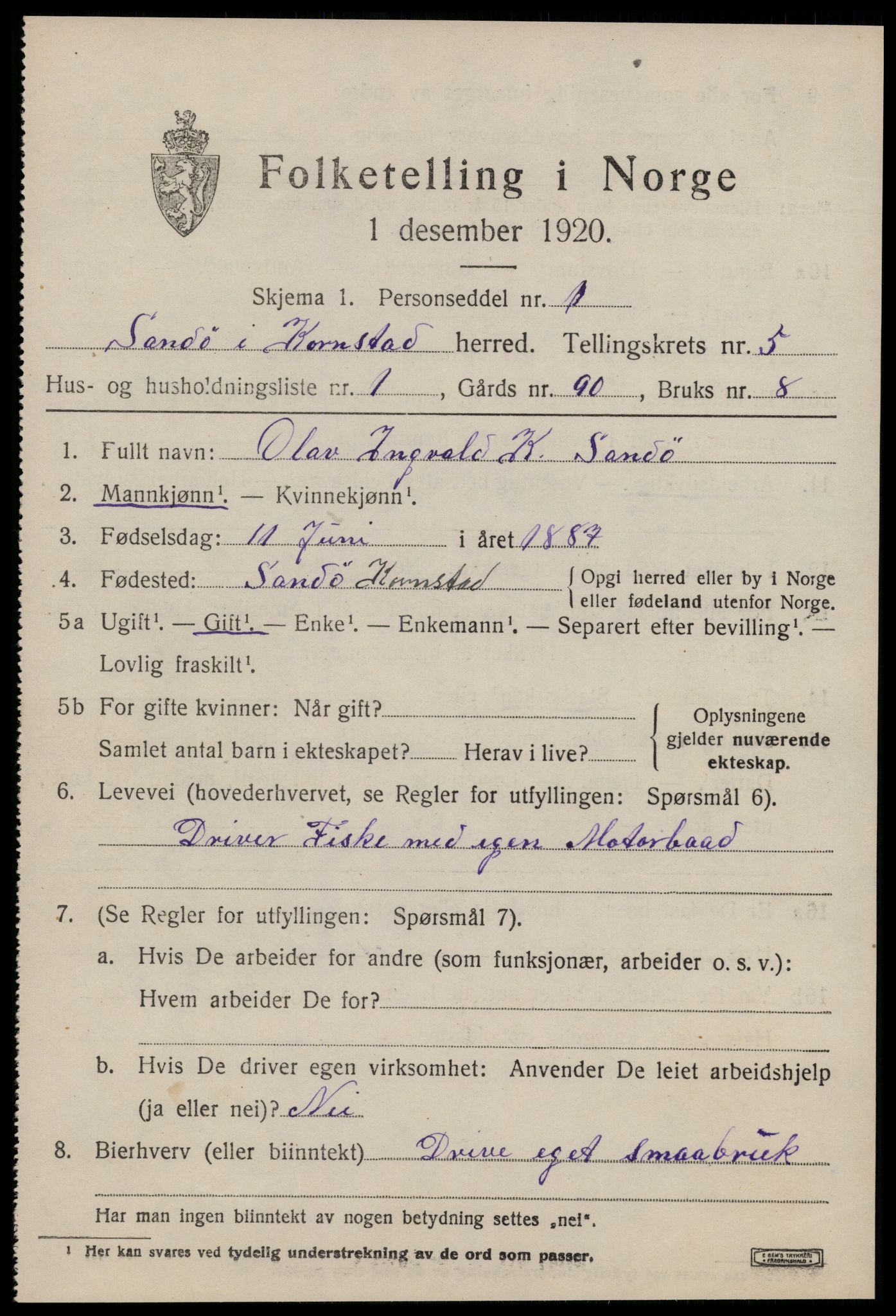 SAT, 1920 census for Kornstad, 1920, p. 2757