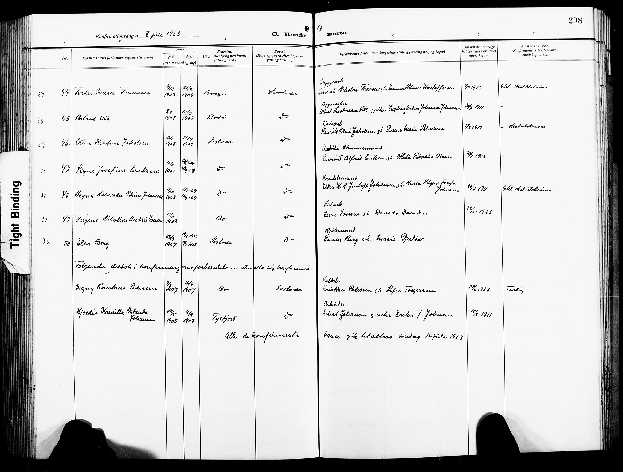 Ministerialprotokoller, klokkerbøker og fødselsregistre - Nordland, AV/SAT-A-1459/874/L1080: Parish register (copy) no. 874C09, 1915-1925, p. 208