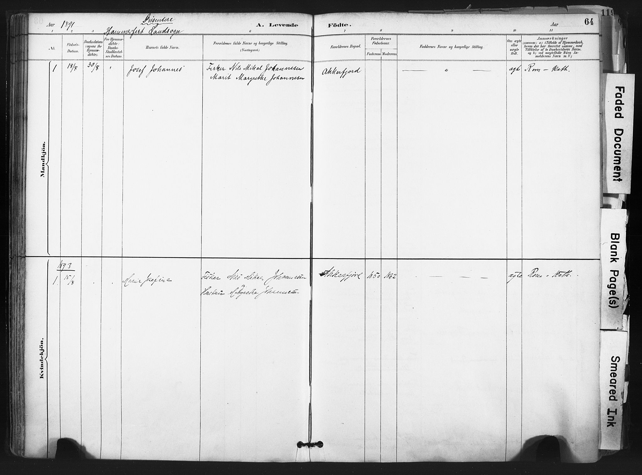 Hammerfest sokneprestkontor, AV/SATØ-S-1347/H/Ha/L0011.kirke: Parish register (official) no. 11 /1, 1885-1897, p. 64